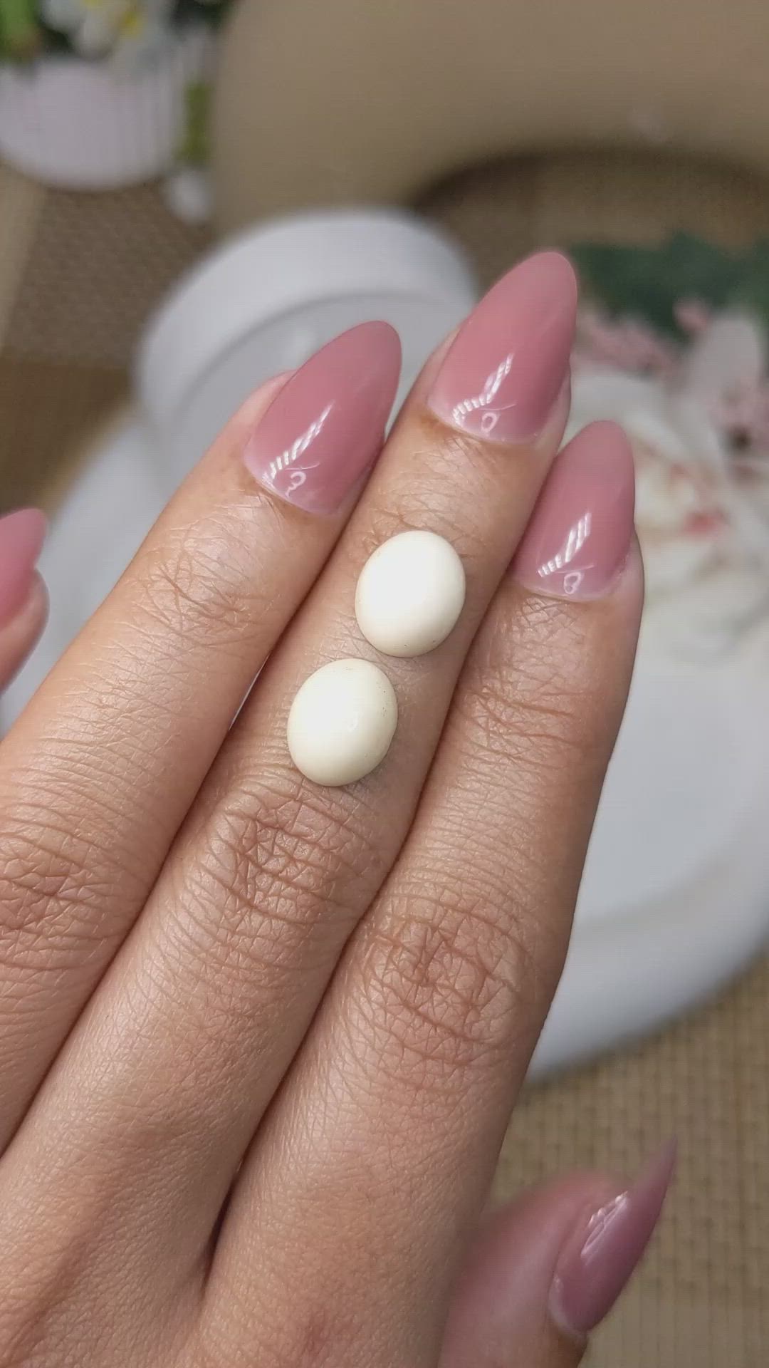 5.68&nbsp;Ct.Tw.Total Carat Weight Salmon and White Cabochon Coral Pair from Italy Size Video