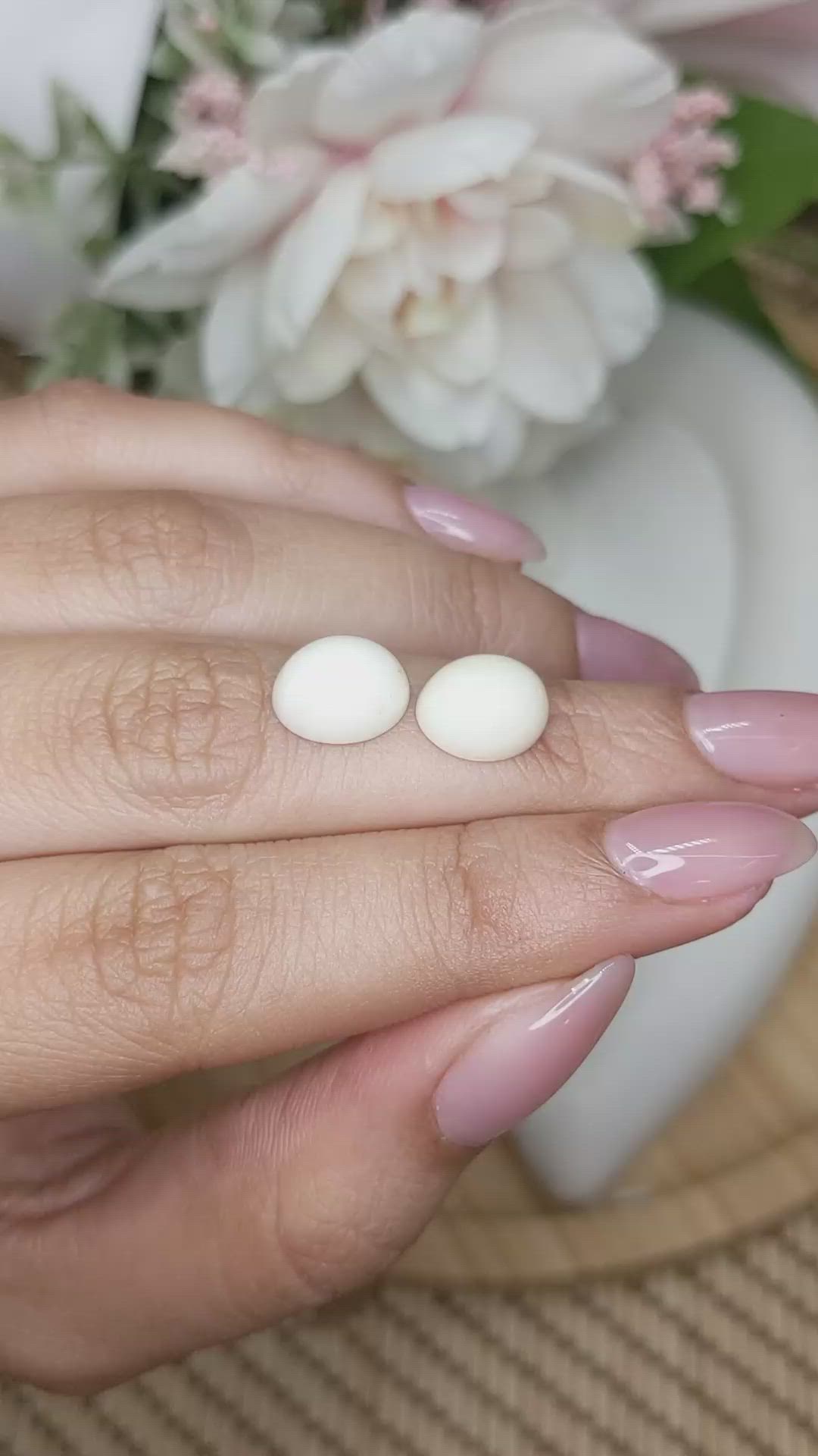6.40&nbsp;Ct.Tw.Total Carat Weight Salmon and White Cabochon Coral Pair from Italy Size Video