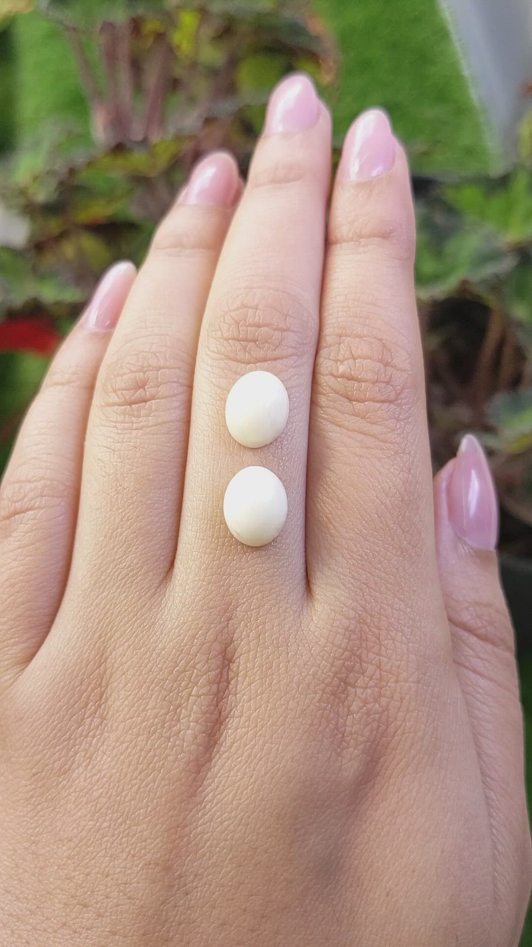 6.40&nbsp;Ct.Tw.Total Carat Weight Salmon and White Cabochon Coral Pair from Italy Size Video