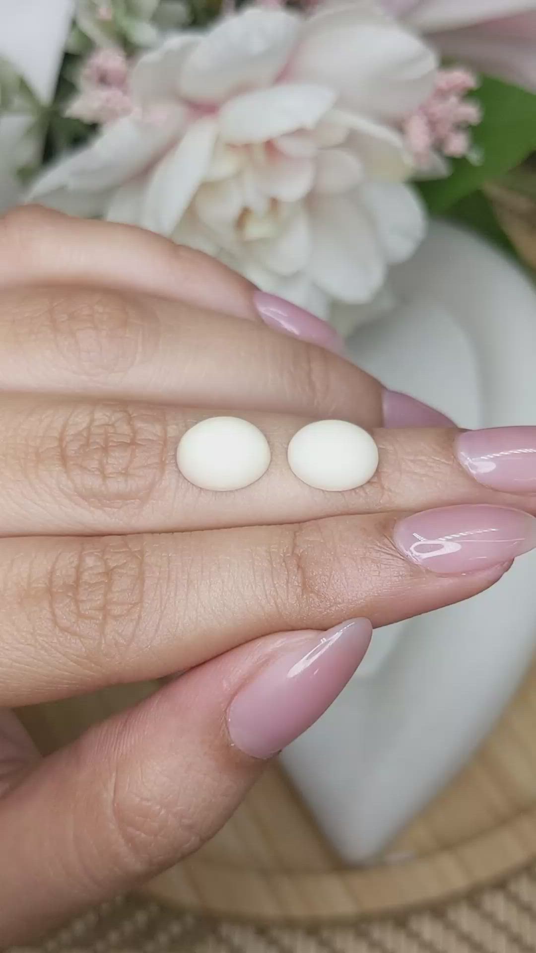 5.56&nbsp;Ct.Tw.Total Carat Weight Salmon and White Cabochon Coral Pair from Italy Size Video