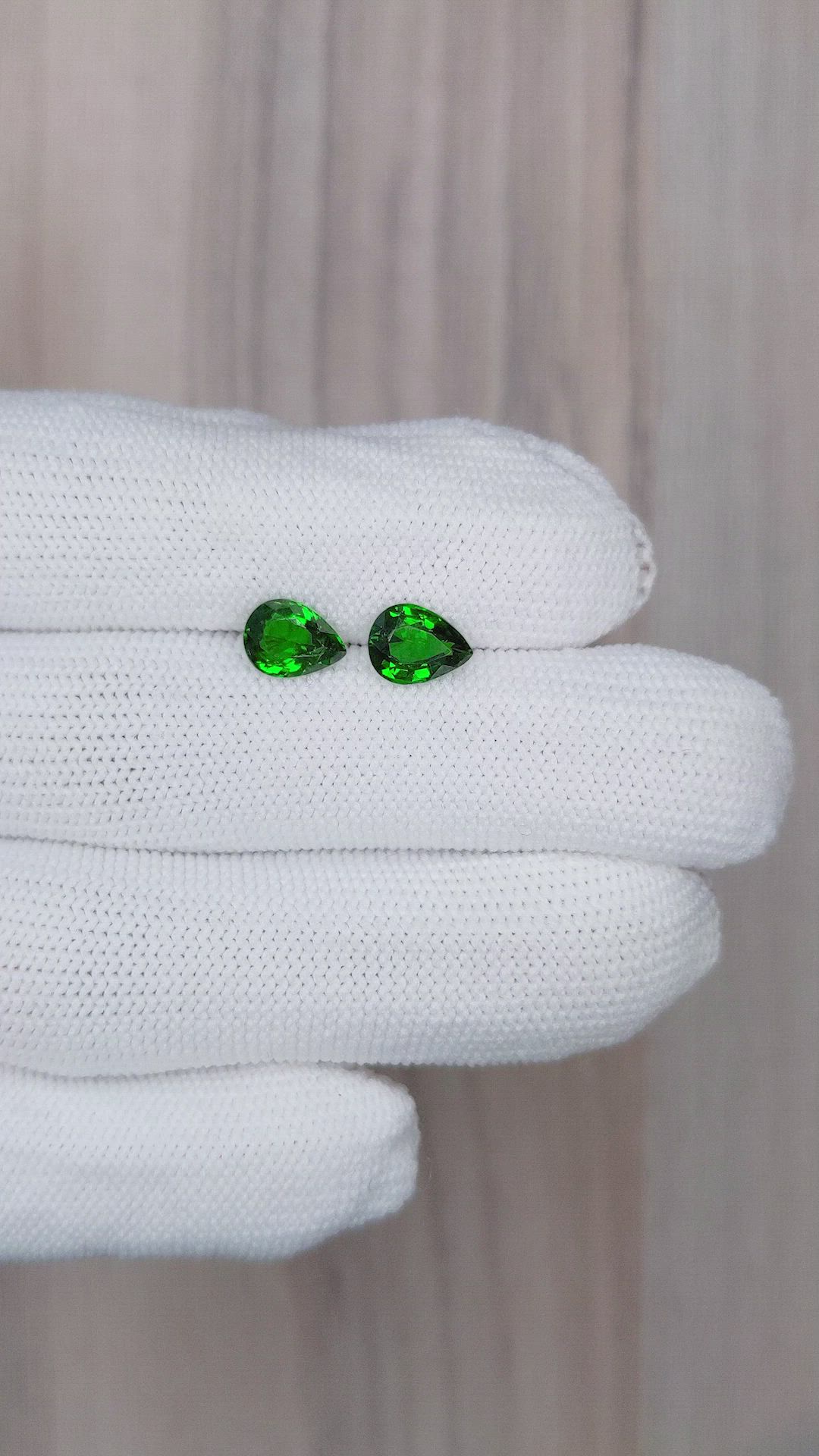2.11 Ct.Tw.Total Carat Weight Tsavorite Garnet Pair from Madagascar Size Video