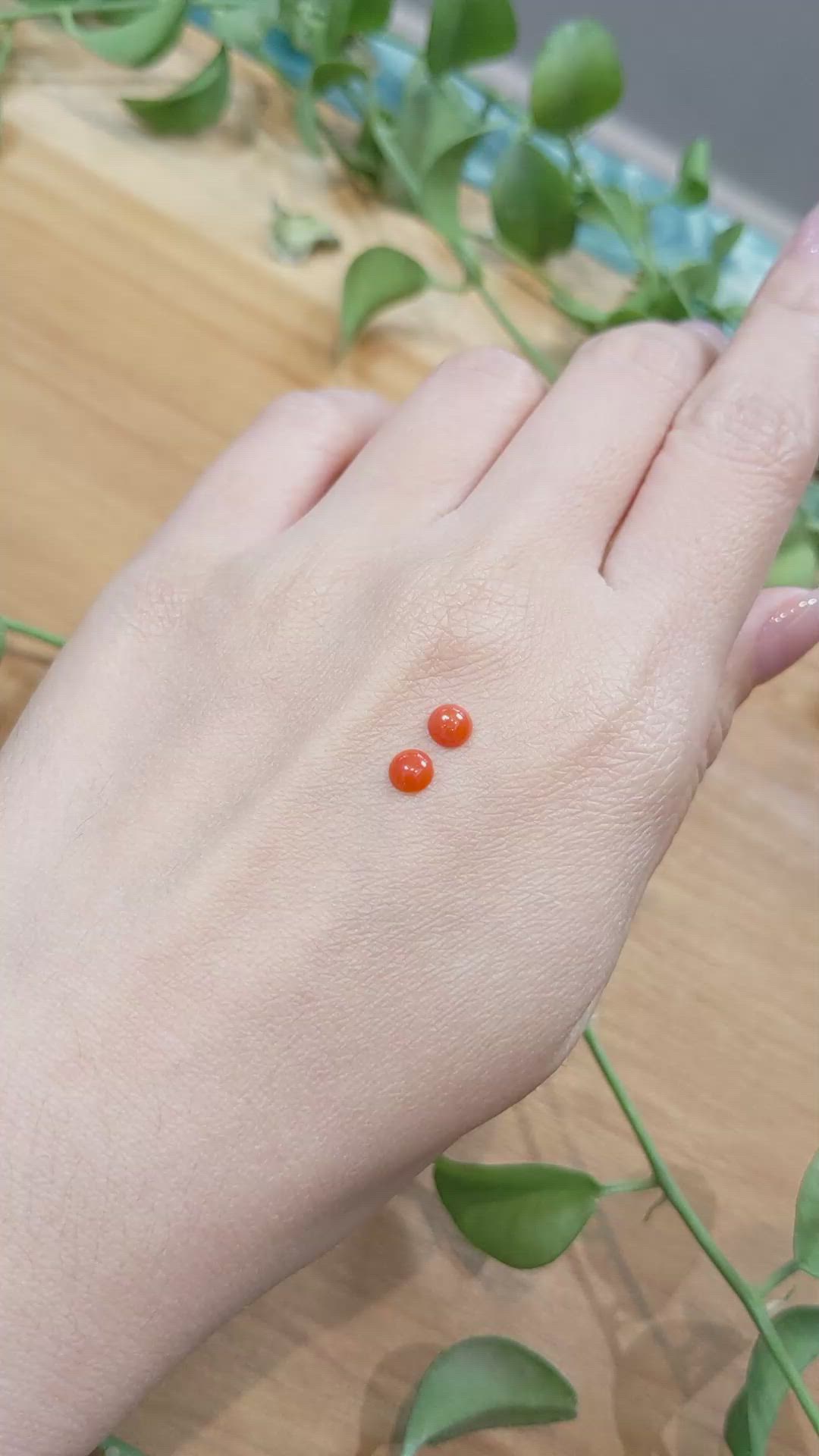 0.54&nbsp;Ct.Tw.Total Carat Weight Cabochon Coral Pair from Italy Size Video