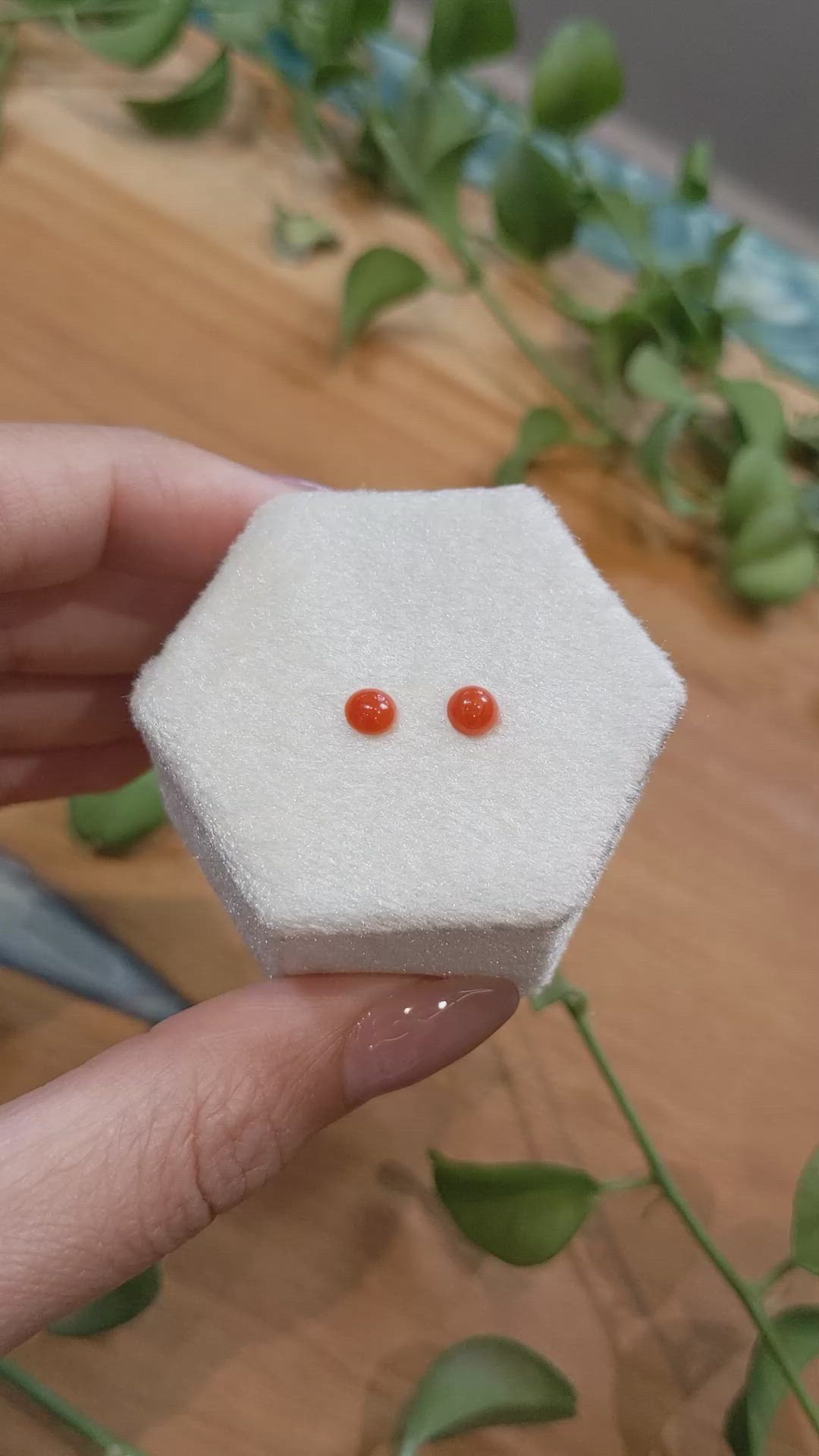 0.54&nbsp;Ct.Tw.Total Carat Weight Cabochon Coral Pair from Italy Size Video