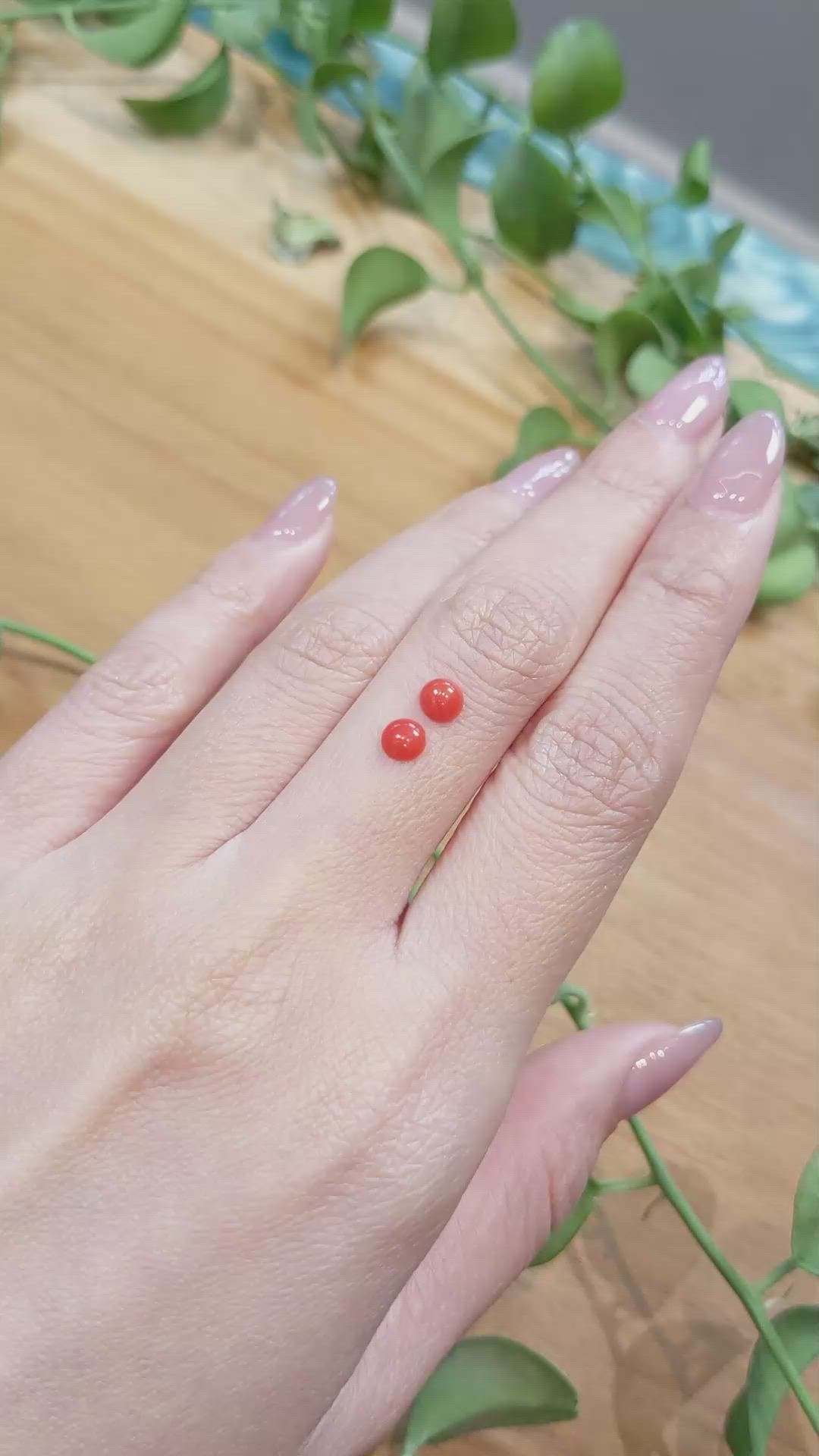 0.54&nbsp;Ct.Tw.Total Carat Weight Cabochon Coral Pair from Italy Size Video