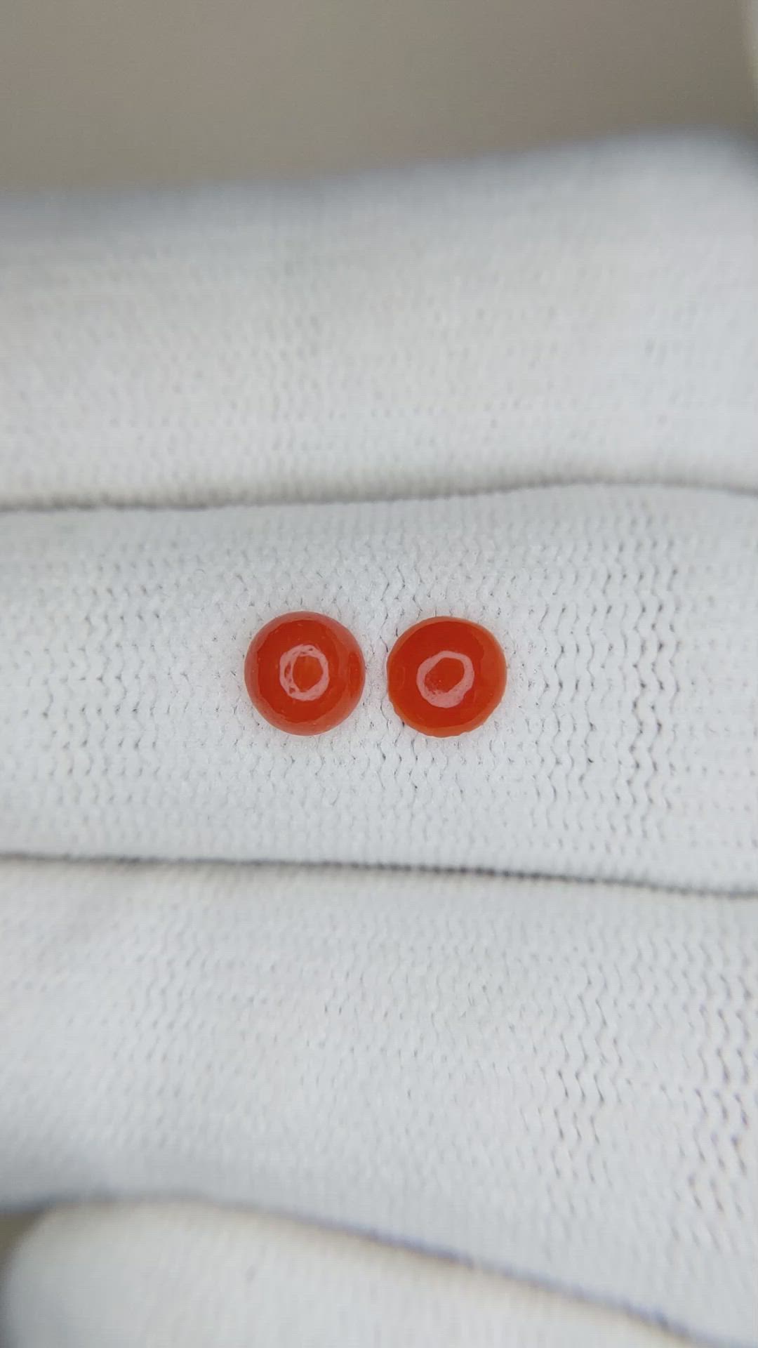 0.54&nbsp;Ct.Tw.Total Carat Weight Cabochon Coral Pair from Italy Size Video