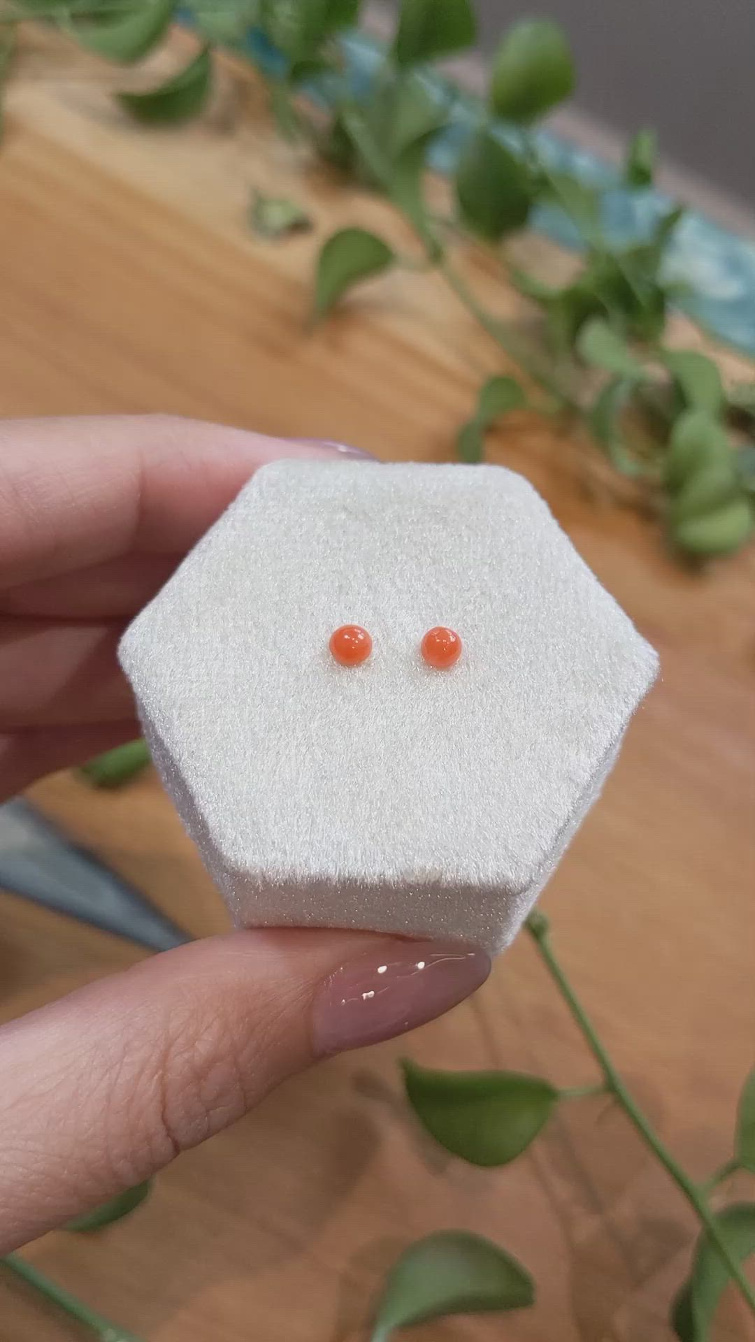 0.42 Ct.Tw.Total Carat Weight Cabochon Coral Pair from Italy Size Video