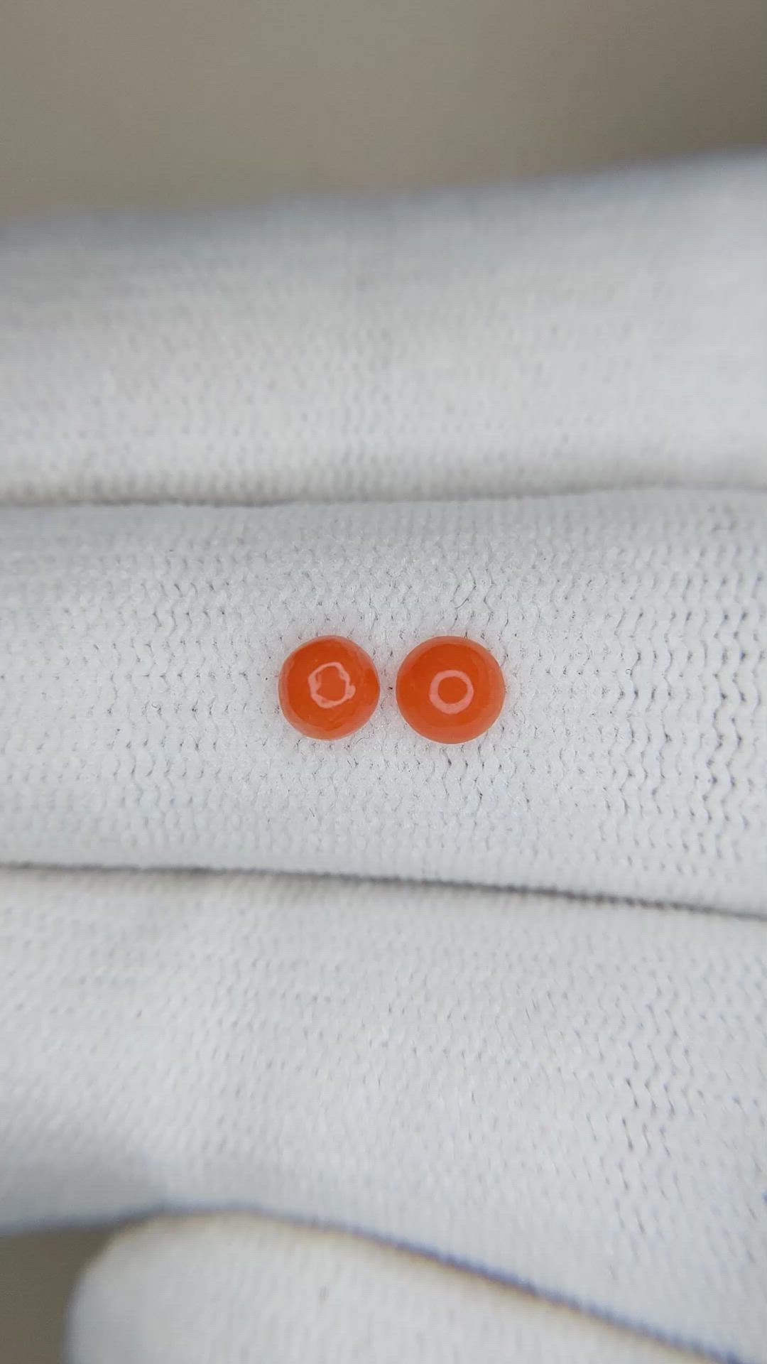 0.42 Ct.Tw.Total Carat Weight Cabochon Coral Pair from Italy Size Video