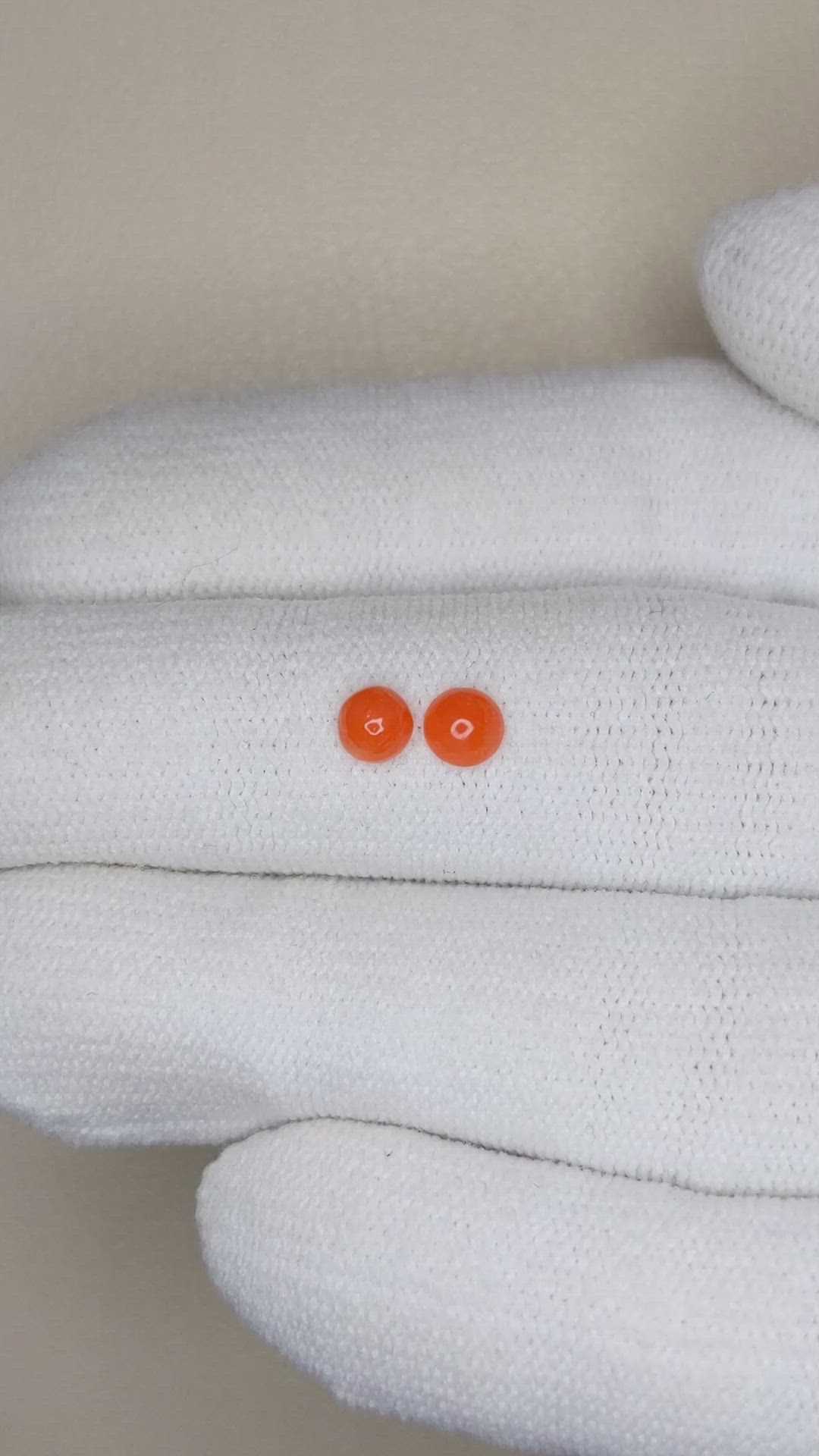 0.42 Ct.Tw.Total Carat Weight Cabochon Coral Pair from Italy Size Video