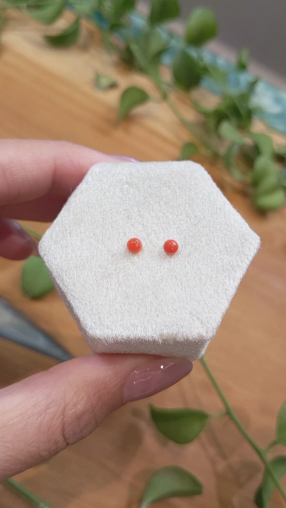 0.31&nbsp;Ct.Tw.Total Carat Weight Cabochon Coral Pair from Italy Size Video