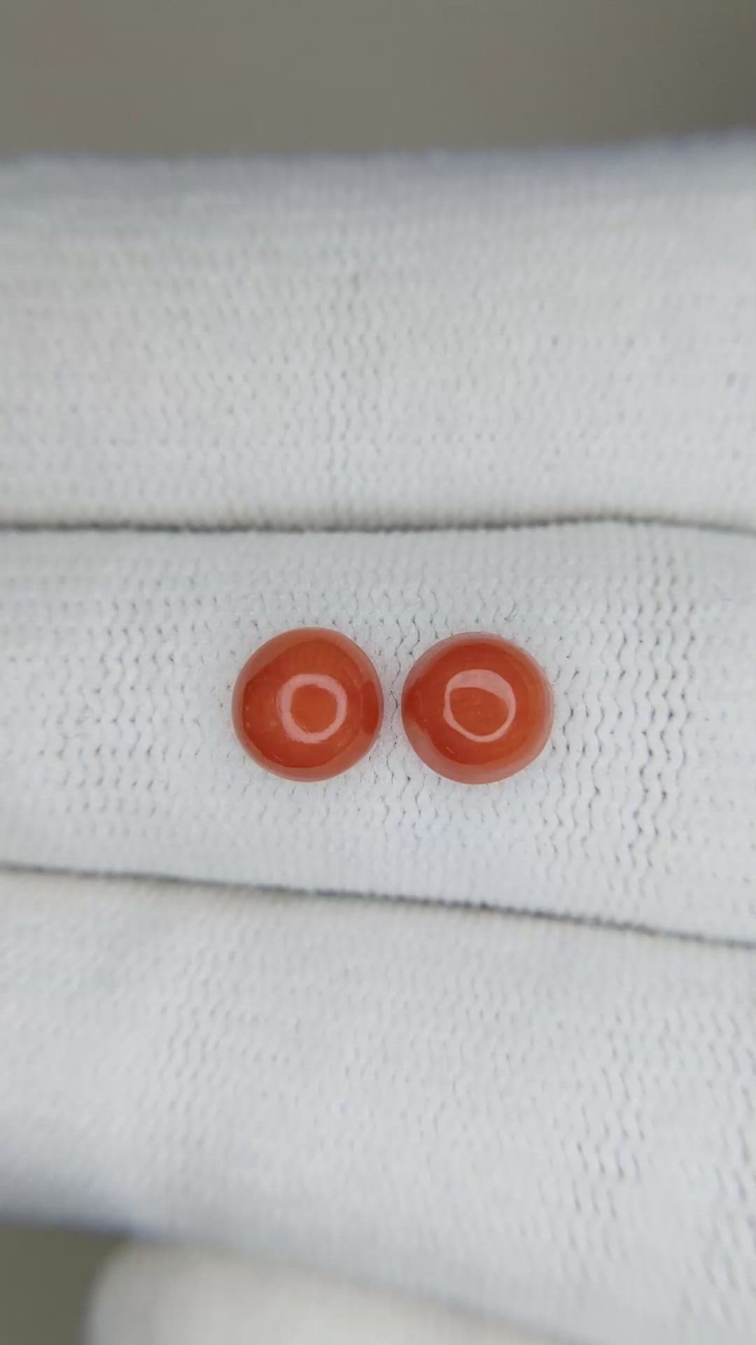 1.50 Ct.Tw.Total Carat Weight Cabochon Coral Pair from Italy Size Video