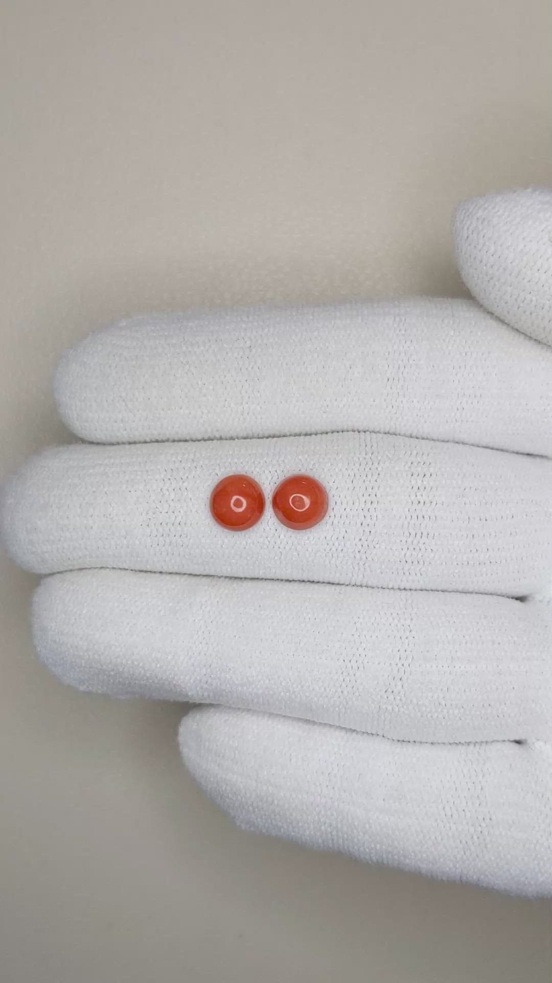 1.50 Ct.Tw.Total Carat Weight Cabochon Coral Pair from Italy Size Video