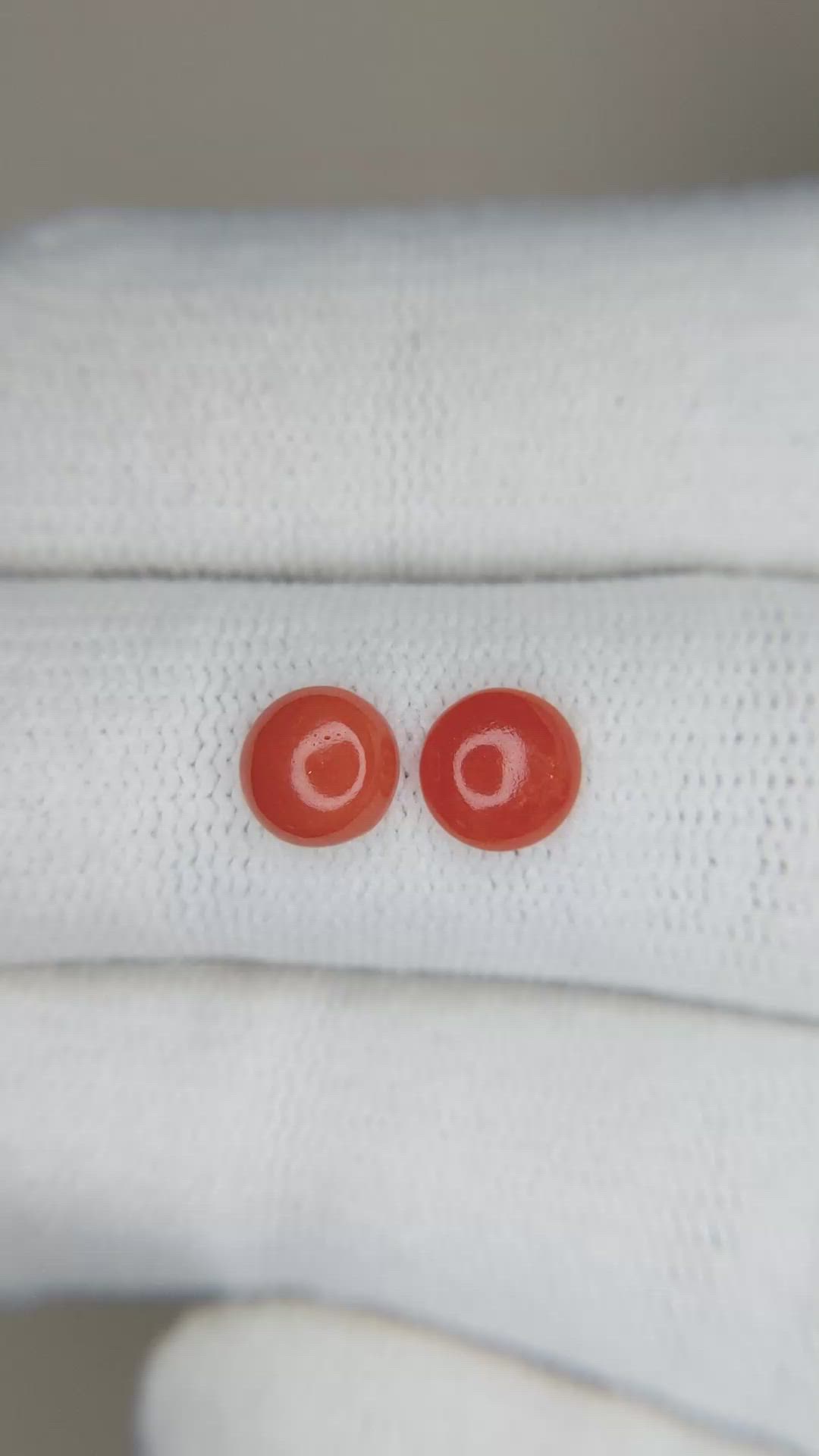 1.10 Ct.Tw.Total Carat Weight Cabochon Coral Pair from Italy Size Video