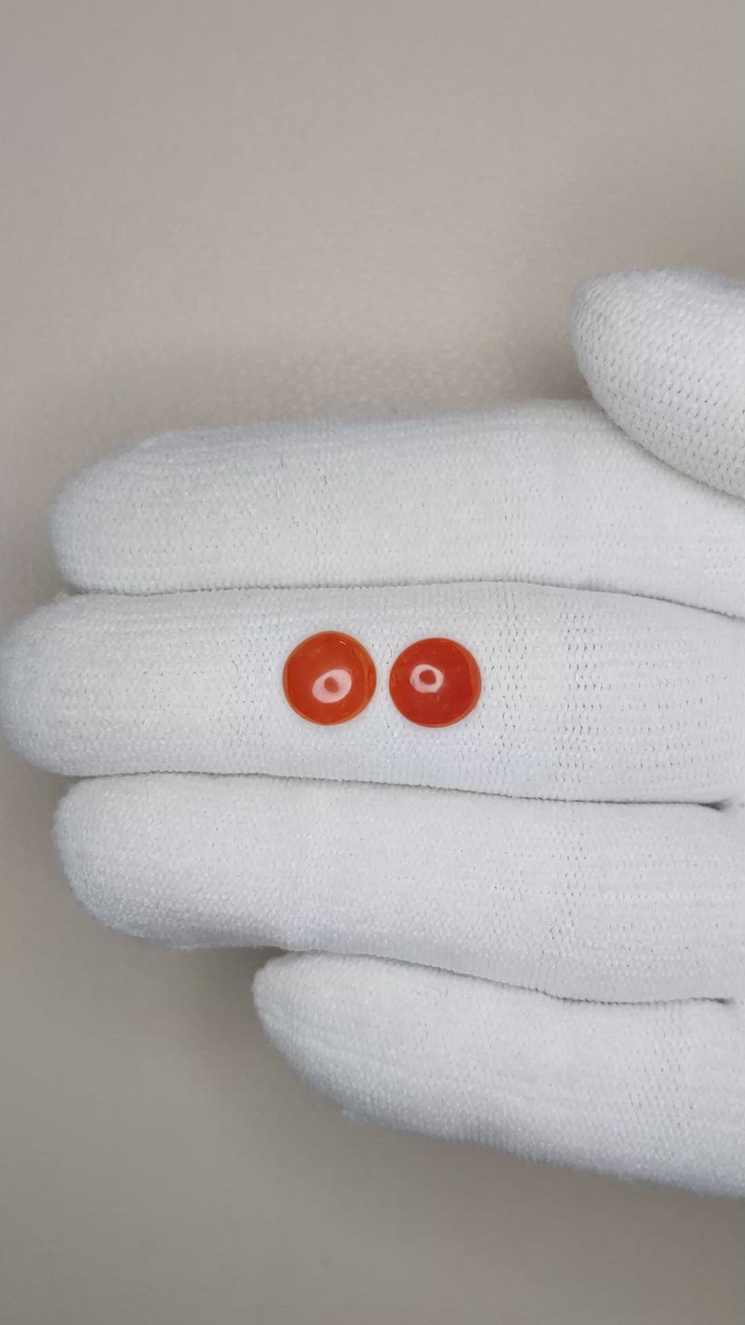 1.62 Ct.Tw.Total Carat Weight Cabochon Coral Pair from Italy Size Video