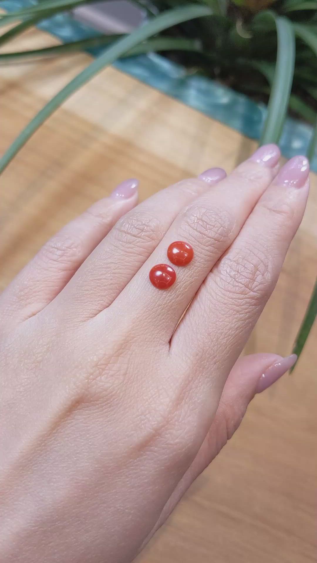 1.34&nbsp;Ct.Tw.Total Carat Weight Cabochon Coral Pair from Italy Size Video