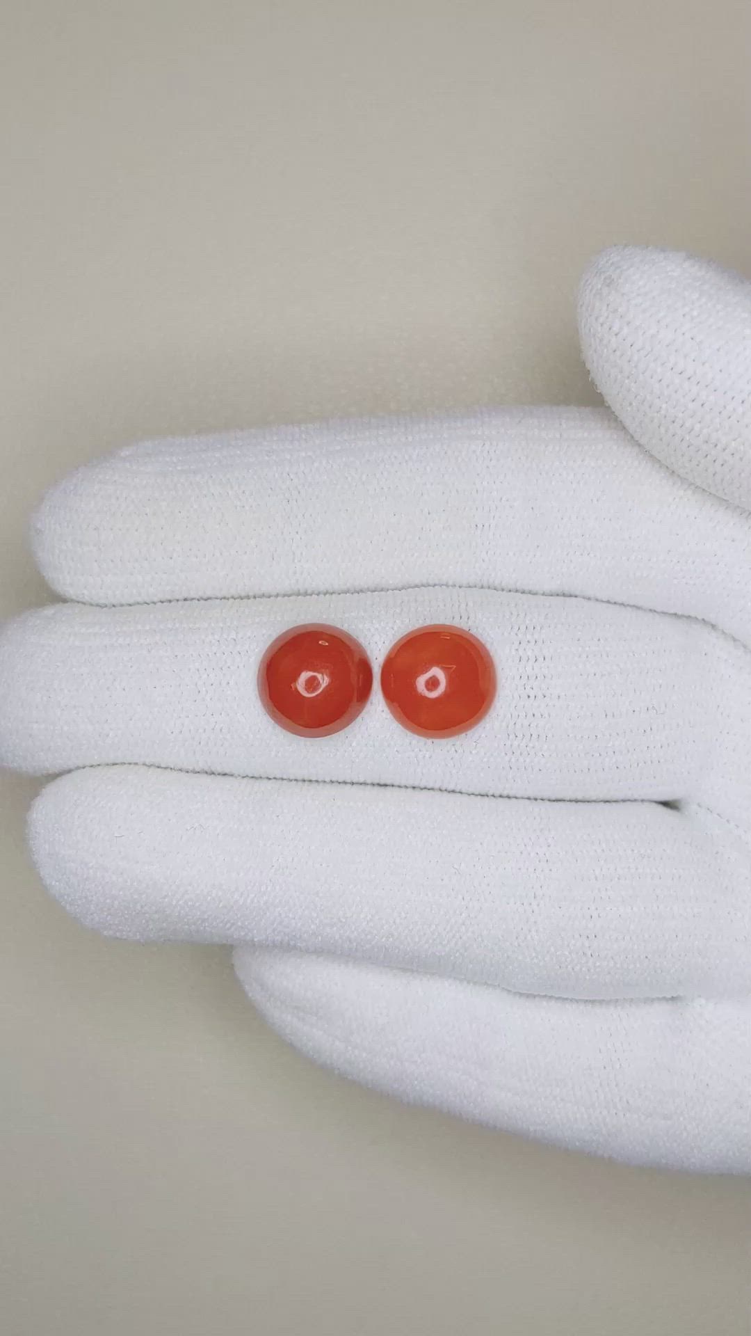 4.49&nbsp;Ct.Tw.Total Carat Weight Cabochon Coral Pair from Italy Size Video