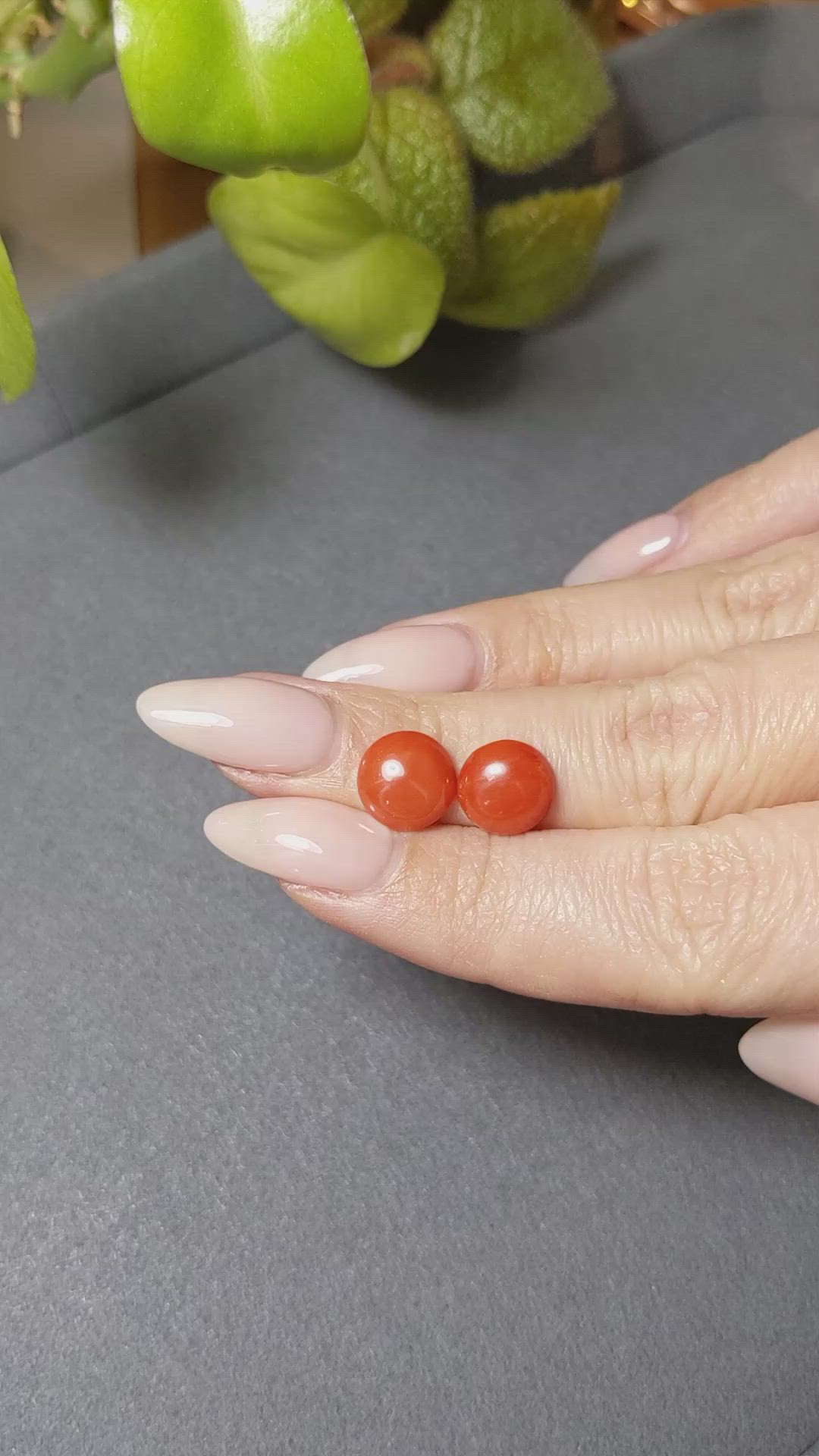 4.96&nbsp;Ct.Tw.Total Carat Weight Cabochon Coral Pair from Italy Size Video