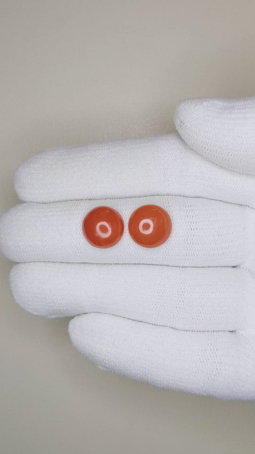 4.96&nbsp;Ct.Tw.Total Carat Weight Cabochon Coral Pair from Italy Size Video