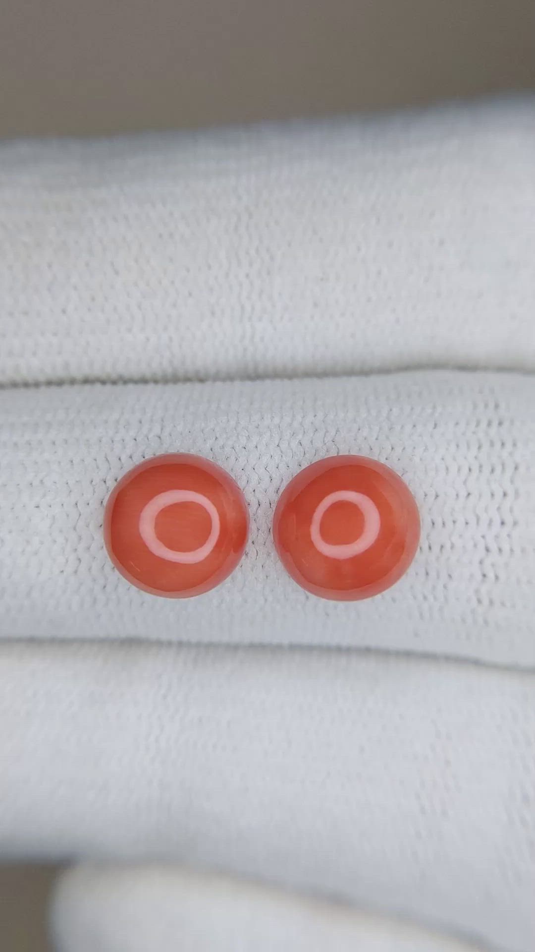 3.83&nbsp;Ct.Tw.Total Carat Weight Cabochon Coral Pair from Italy Size Video