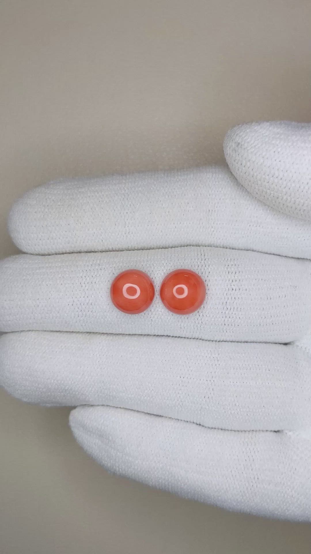 3.83&nbsp;Ct.Tw.Total Carat Weight Cabochon Coral Pair from Italy Size Video