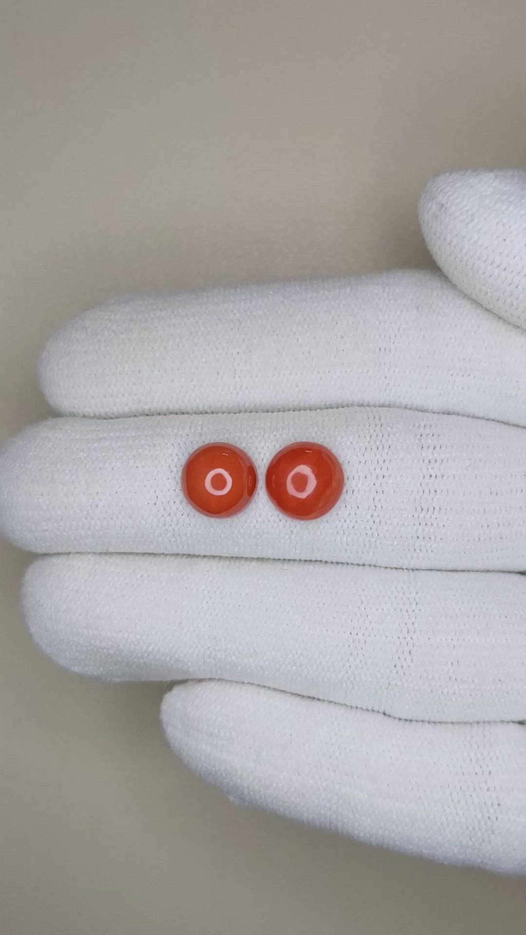 3.15&nbsp;Ct.Tw.Total Carat Weight Cabochon Coral Pair from Italy Size Video