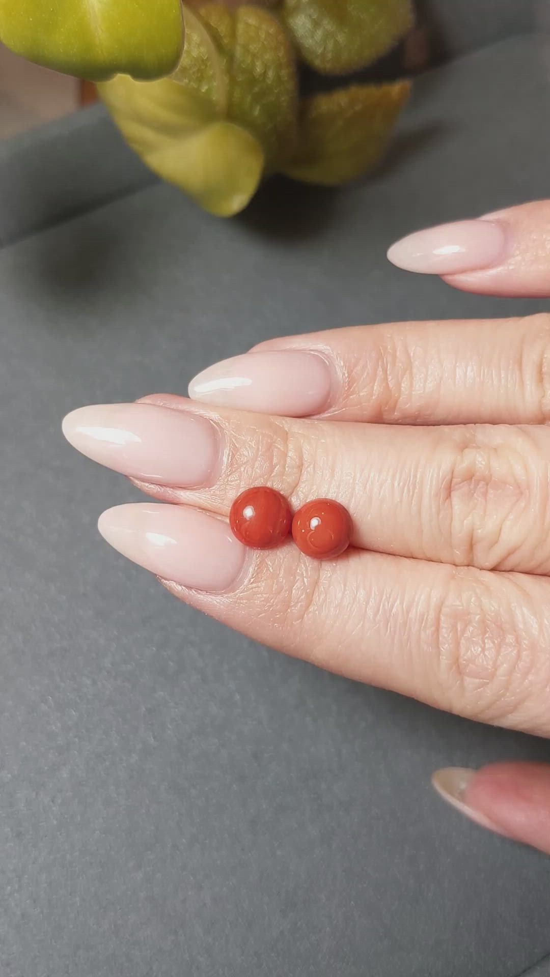 3.15&nbsp;Ct.Tw.Total Carat Weight Cabochon Coral Pair from Italy Size Video