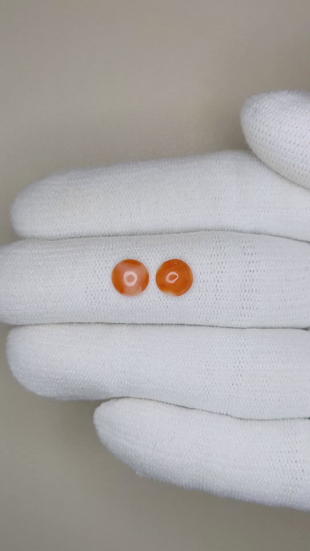 1.07&nbsp;Ct.Tw.Total Carat Weight Cabochon Coral Pair from Italy Size Video