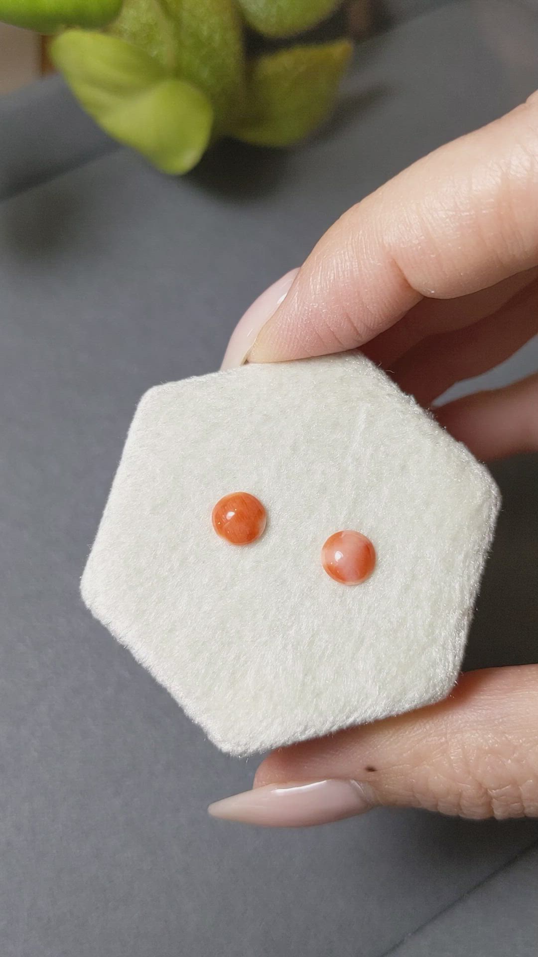 1.07&nbsp;Ct.Tw.Total Carat Weight Cabochon Coral Pair from Italy Size Video