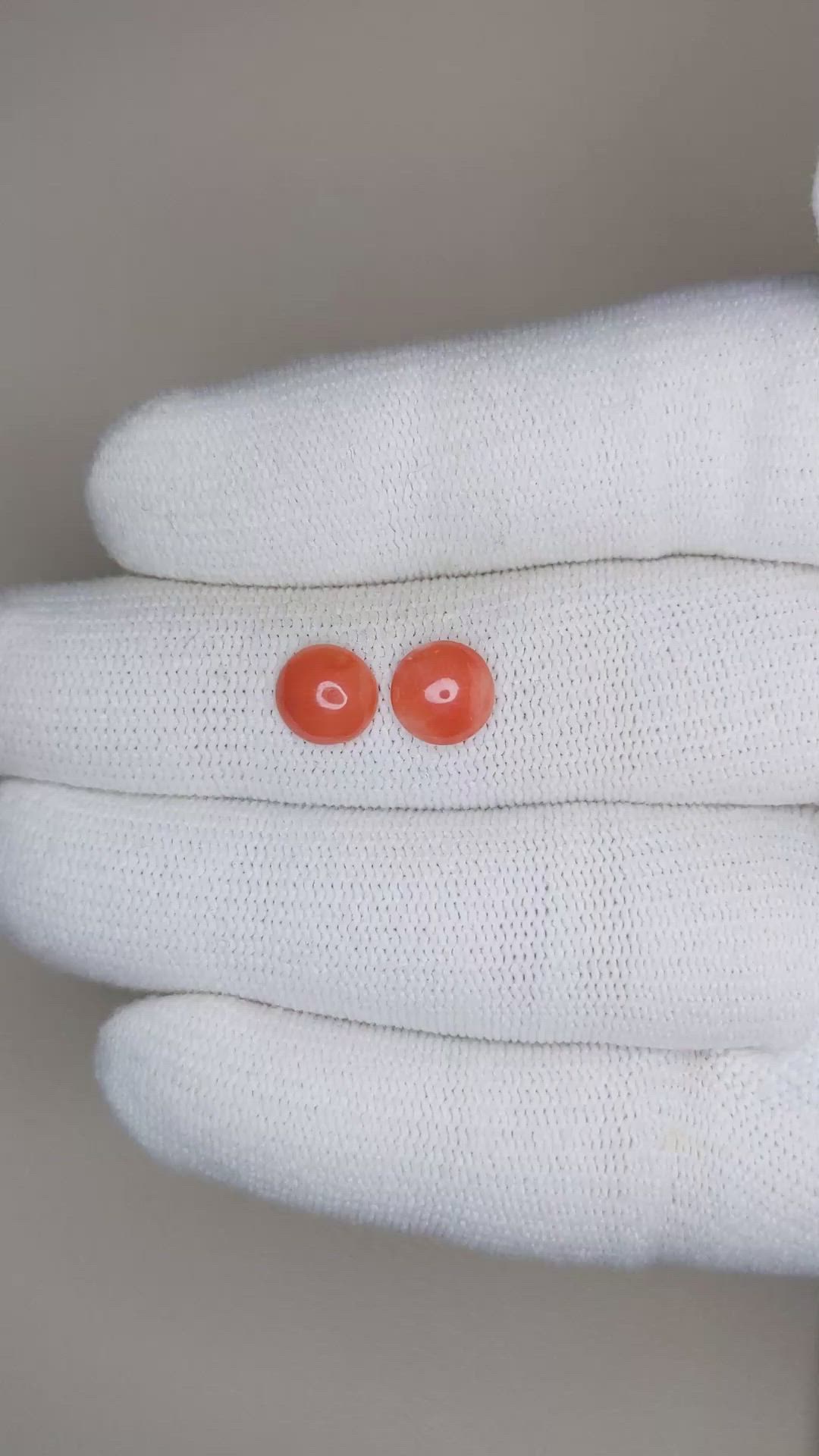 1.62&nbsp;Ct.Tw.Total Carat Weight Cabochon Coral Pair from Italy Size Video