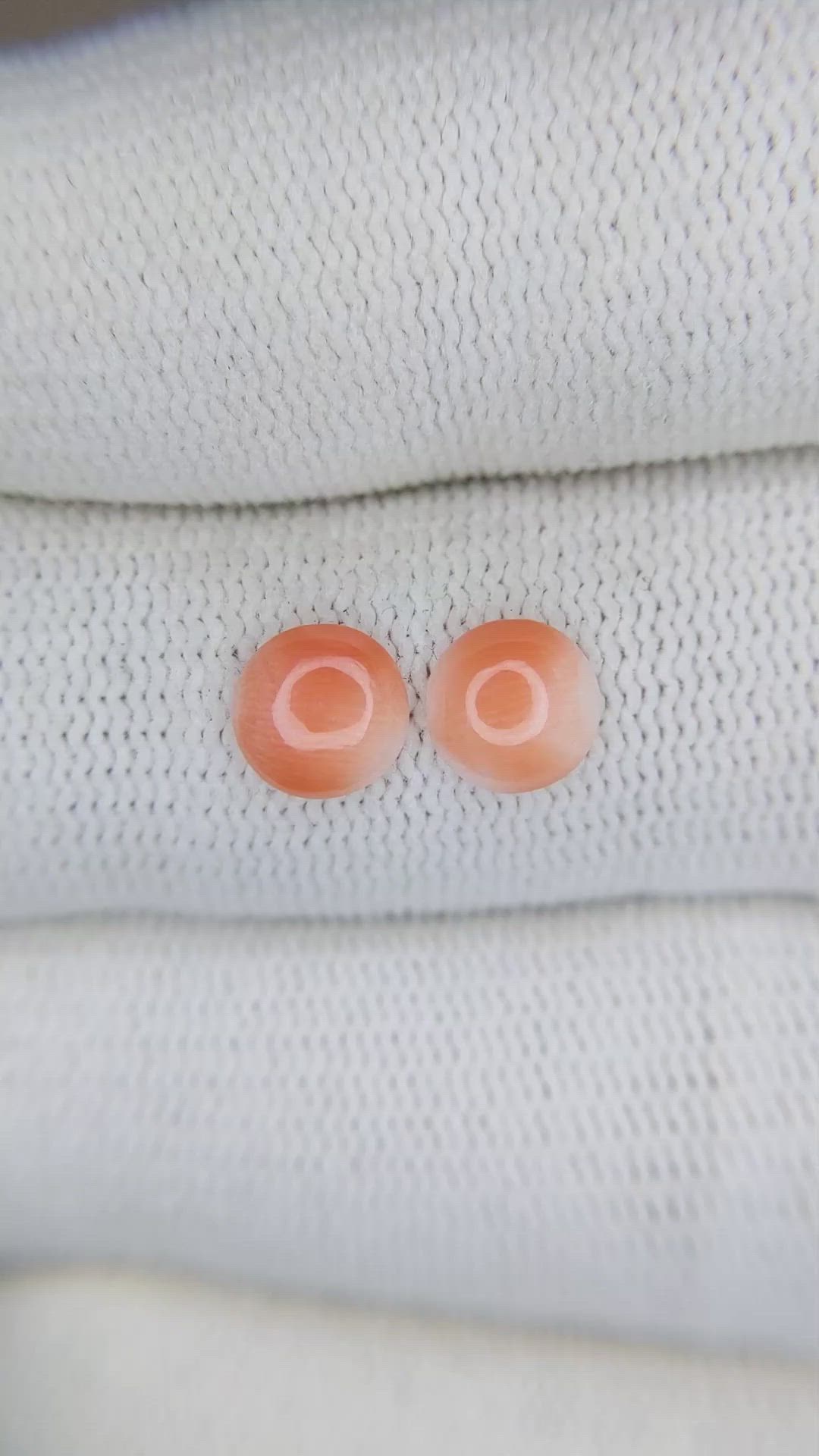 1.13&nbsp;Ct.Tw.Total Carat Weight Cabochon Coral Pair from Italy Size Video