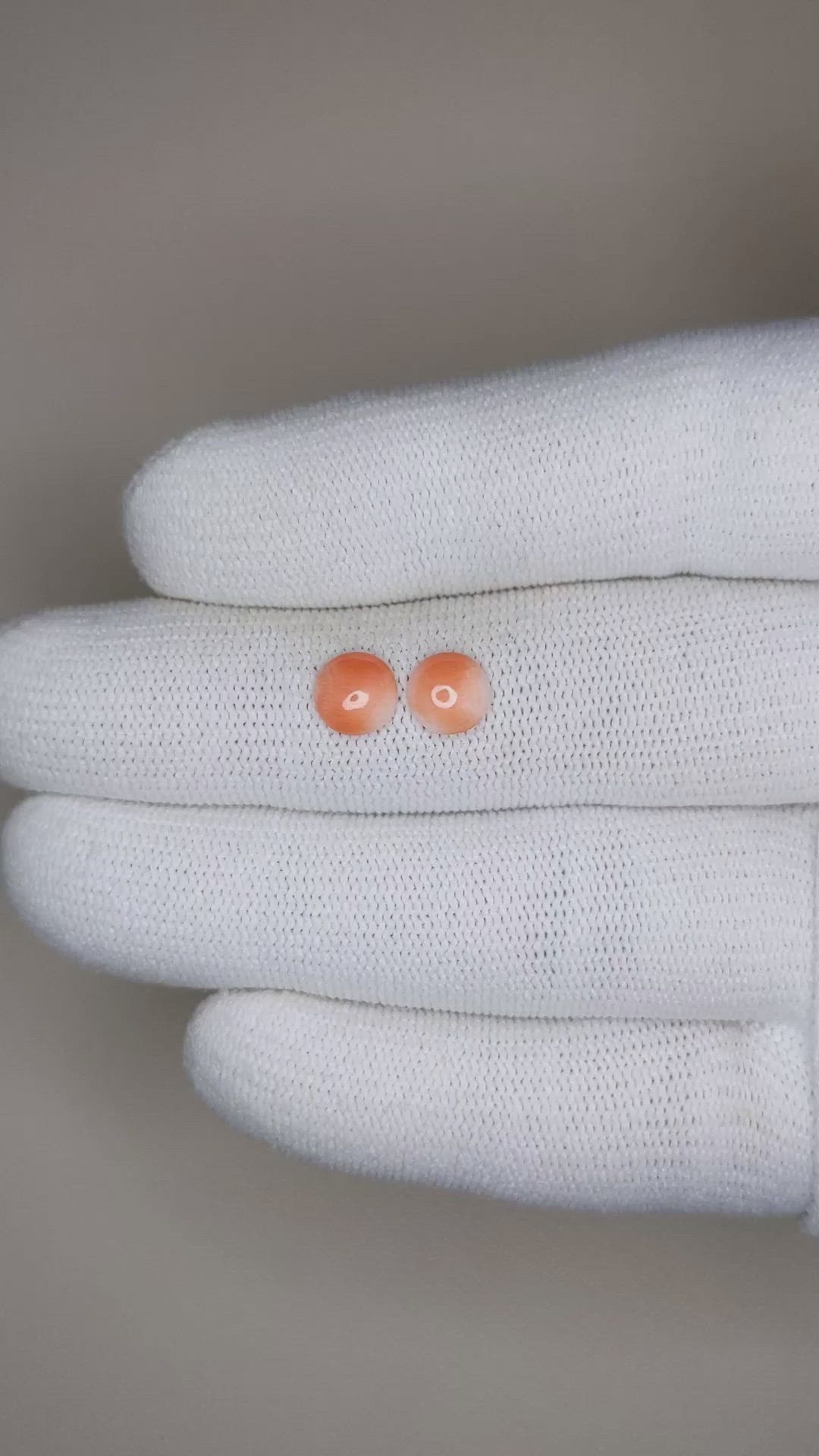 1.13&nbsp;Ct.Tw.Total Carat Weight Cabochon Coral Pair from Italy Size Video