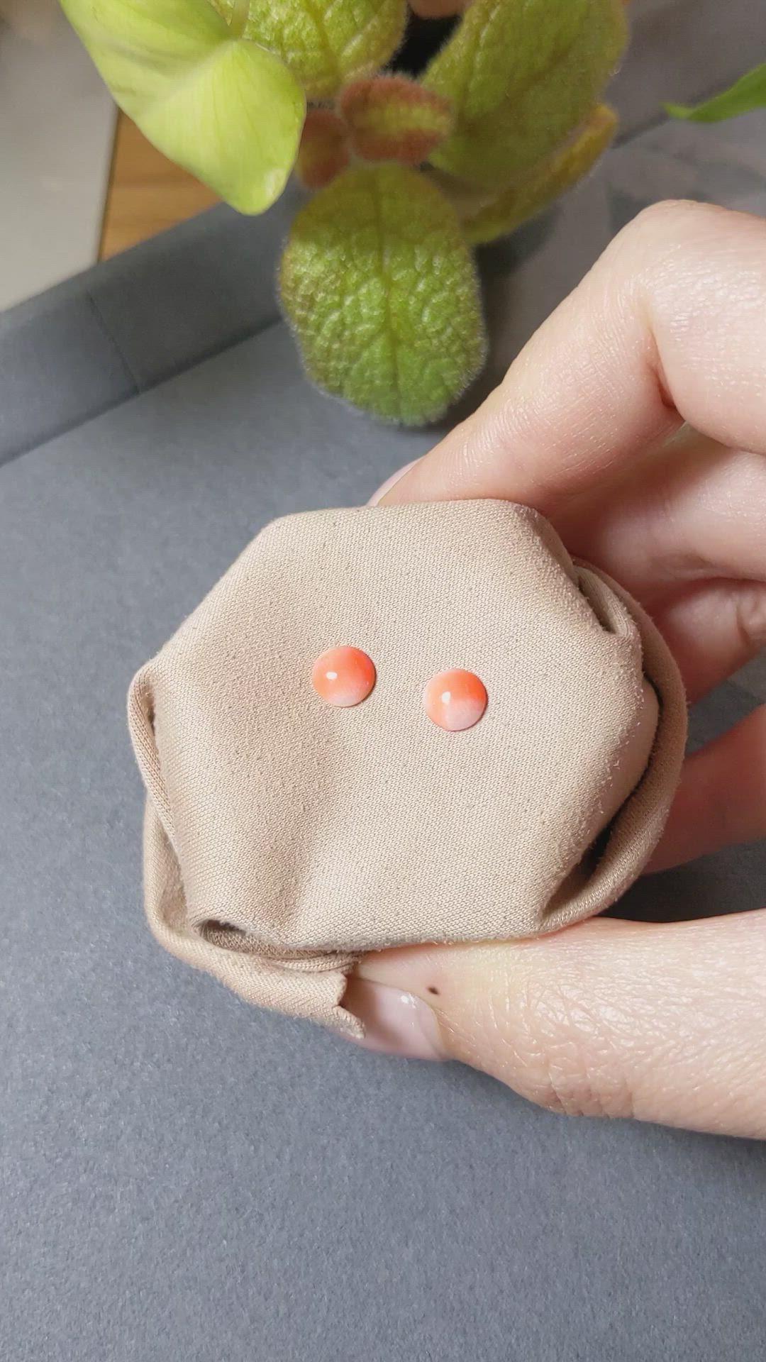 1.13&nbsp;Ct.Tw.Total Carat Weight Cabochon Coral Pair from Italy Size Video