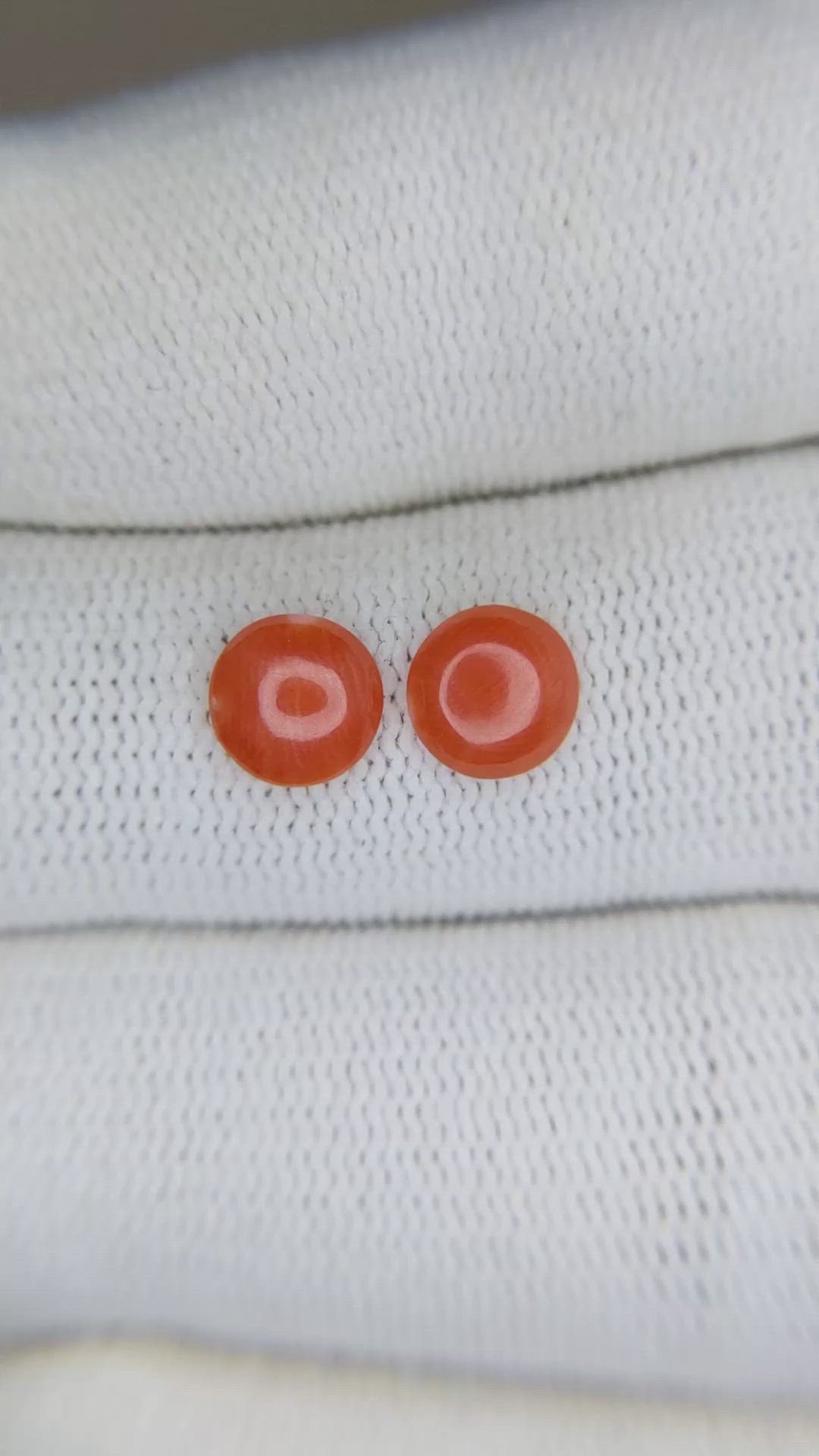 1.16 Ct.Tw.Total Carat Weight Cabochon Coral Pair from Italy Size Video