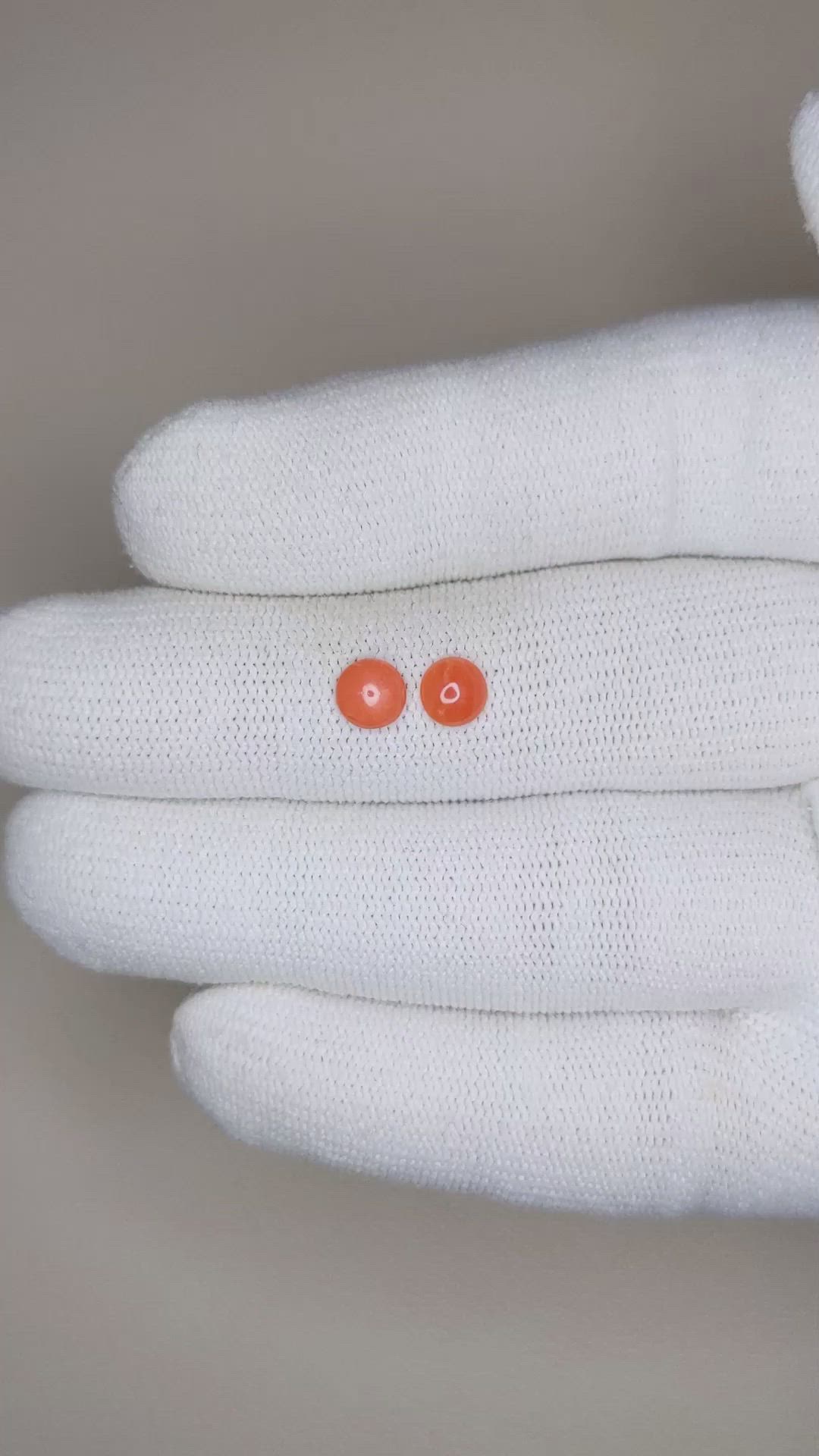 0.57&nbsp;Ct.Tw.Total Carat Weight Cabochon Coral Pair from Italy Size Video