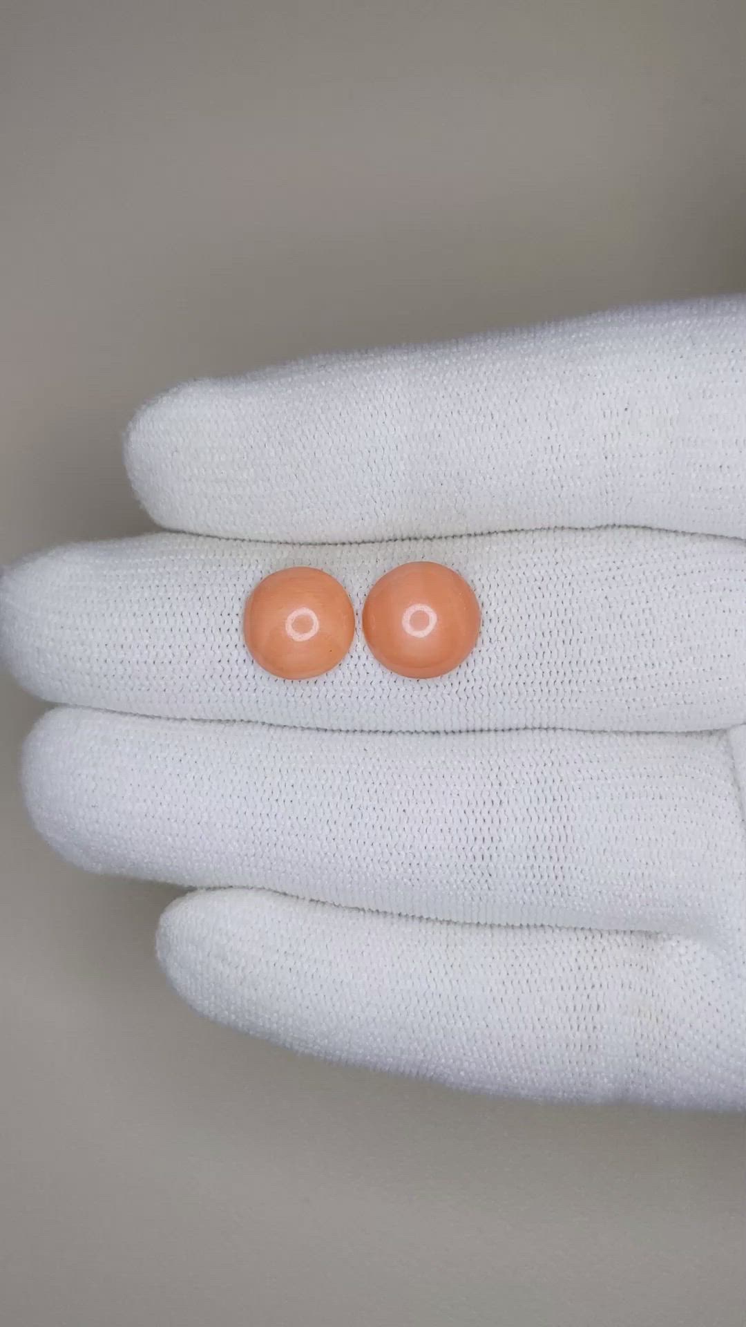 4.54 Ct.Tw.Total Carat Weight Cabochon Coral Pair from Italy Size Video