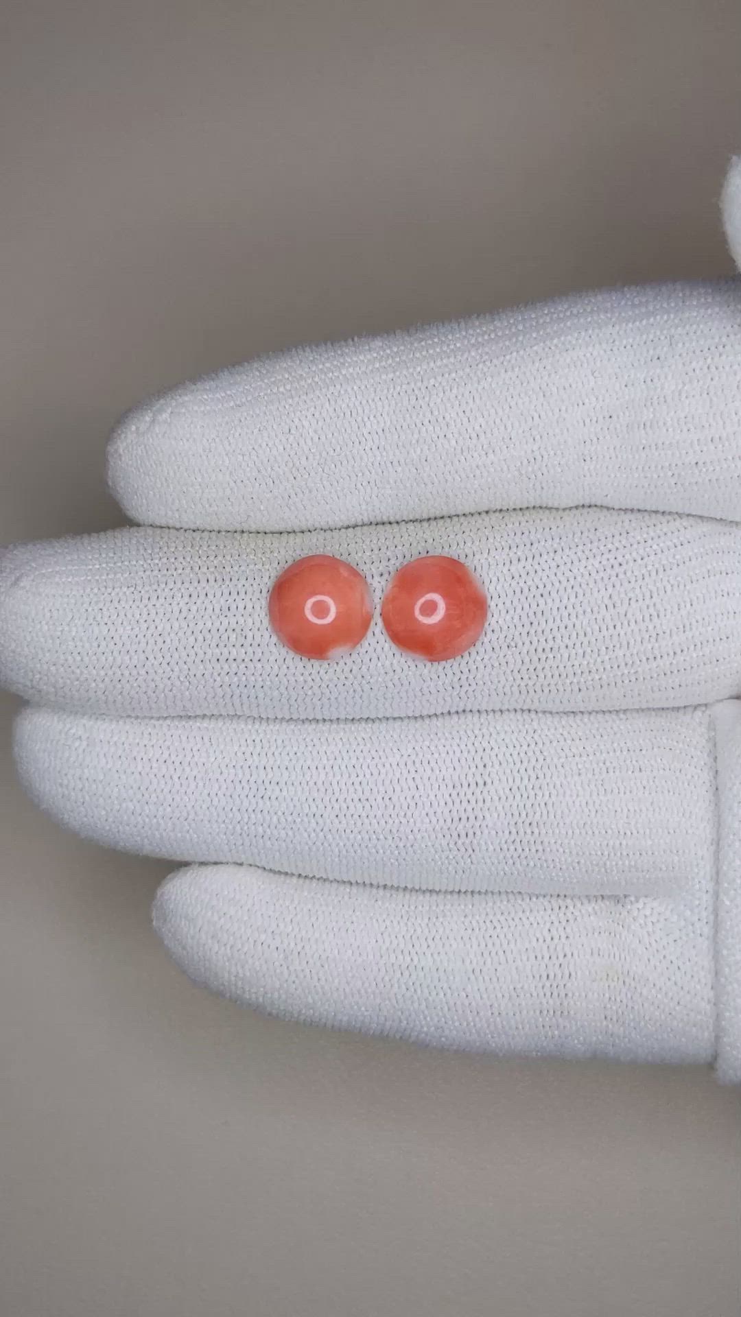 3.30 Ct.Tw.Total Carat Weight Cabochon Coral Pair from Italy Size Video