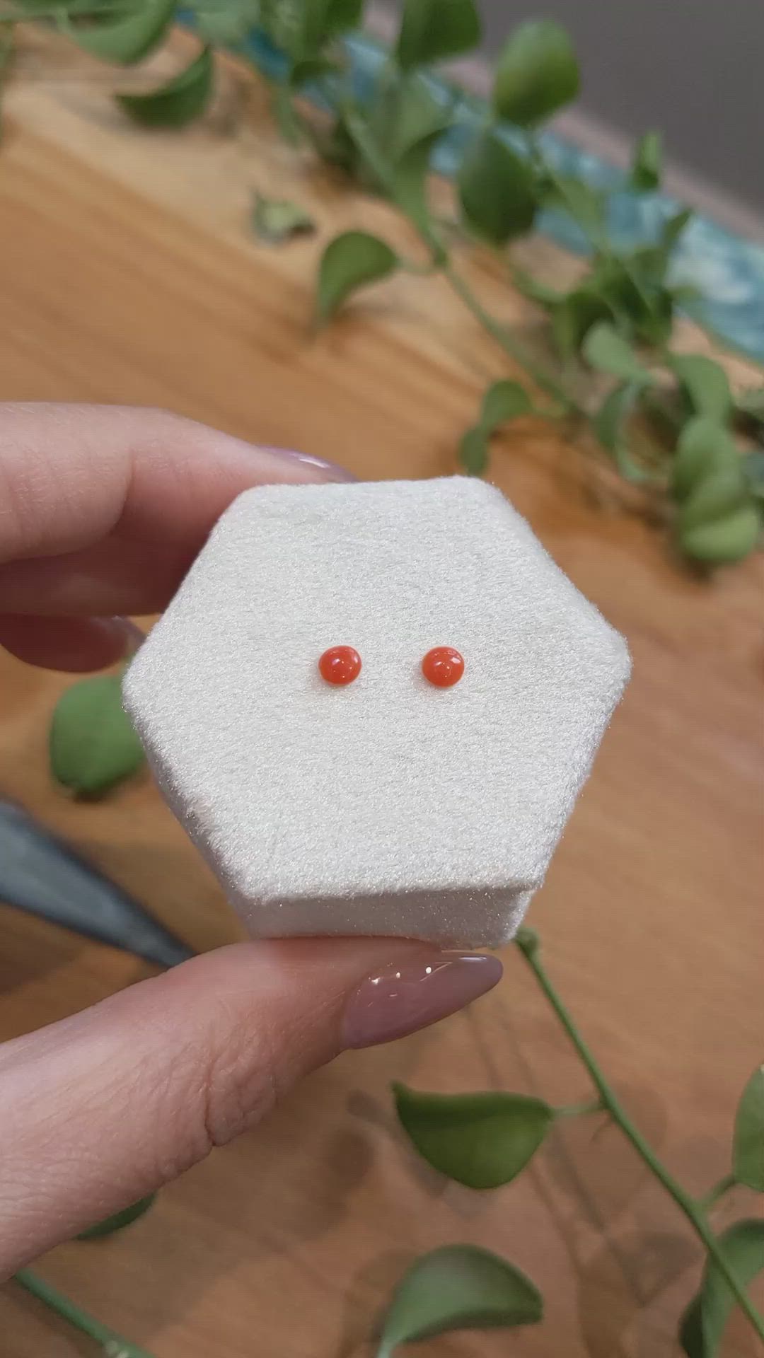 0.34&nbsp;Ct.Tw.Total Carat Weight Cabochon Coral Pair from Italy Size Video