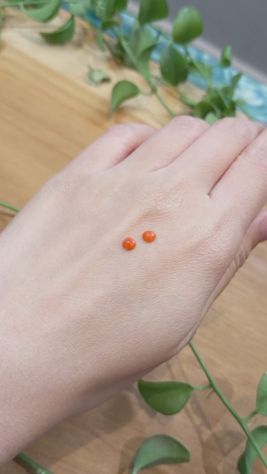 0.34&nbsp;Ct.Tw.Total Carat Weight Cabochon Coral Pair from Italy Size Video