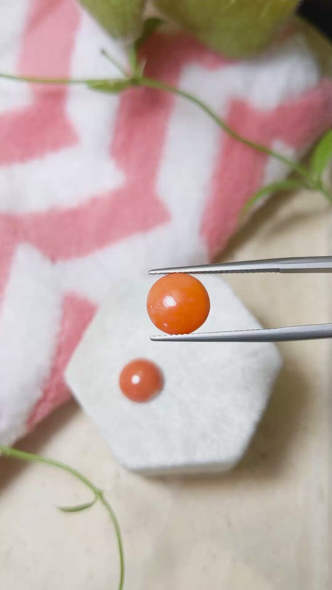 4.85&nbsp;Ct.Tw.Total Carat Weight Cabochon Coral Pair from Italy Size Video