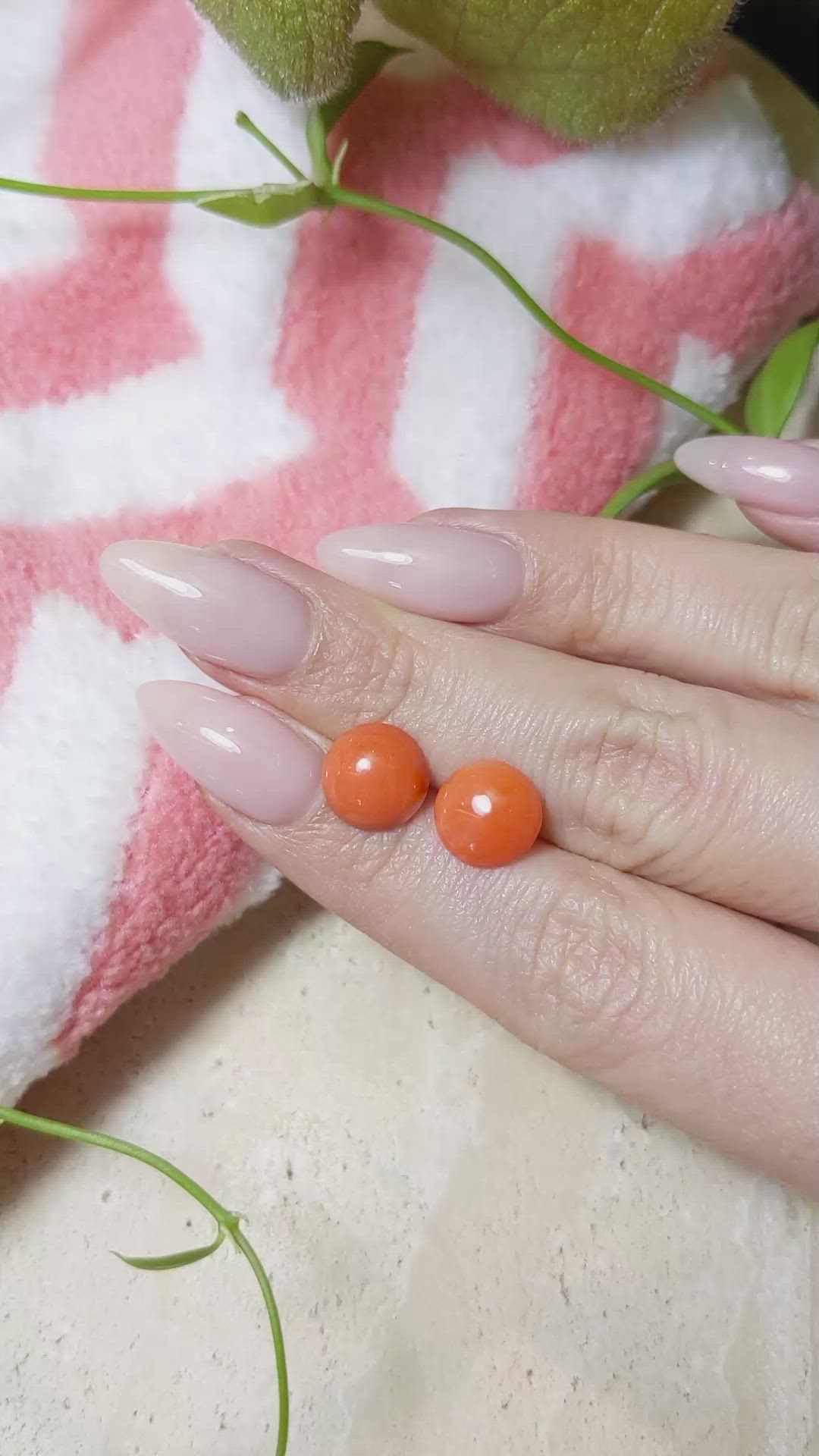 4.85&nbsp;Ct.Tw.Total Carat Weight Cabochon Coral Pair from Italy Size Video