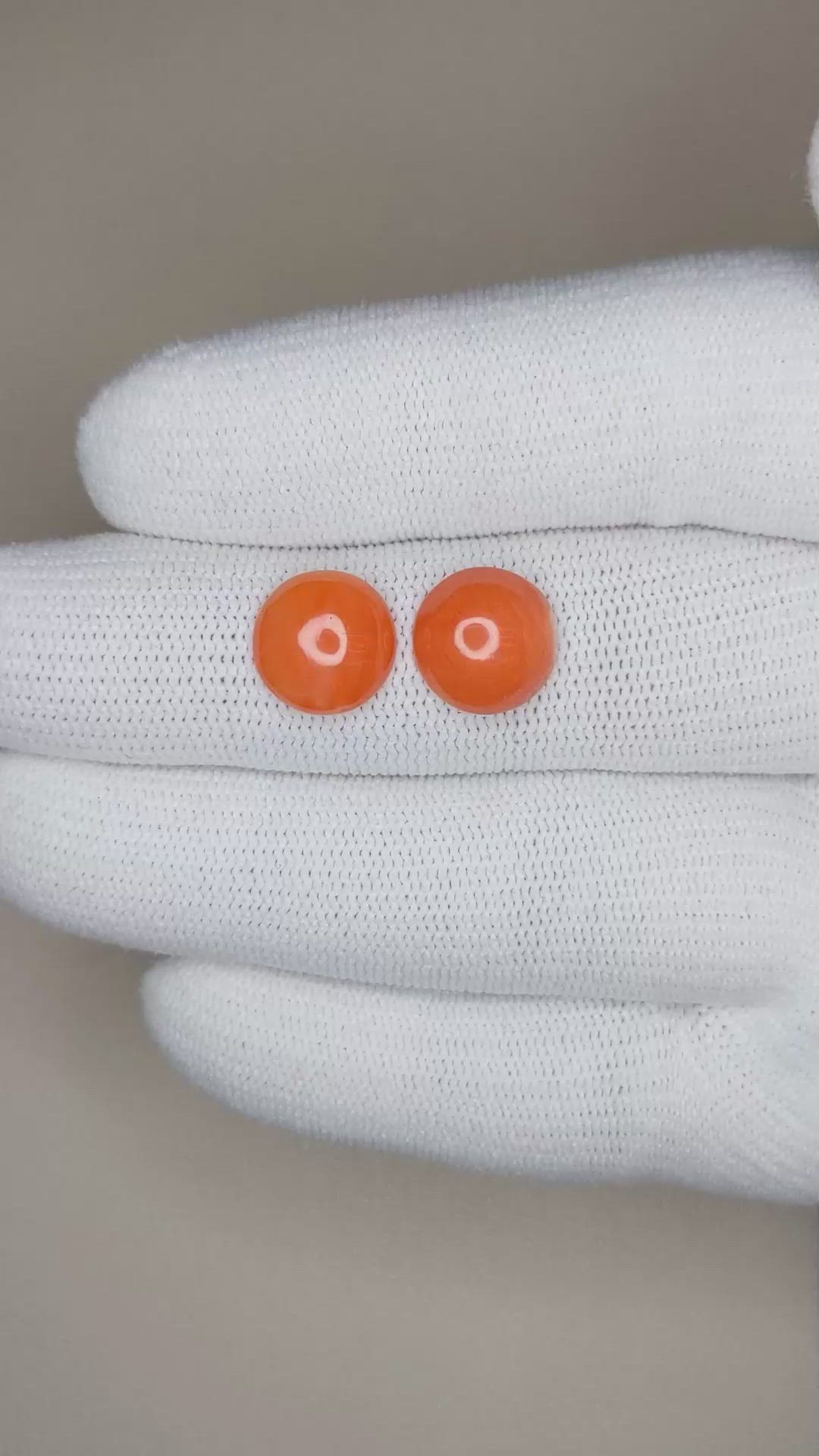 4.85&nbsp;Ct.Tw.Total Carat Weight Cabochon Coral Pair from Italy Size Video