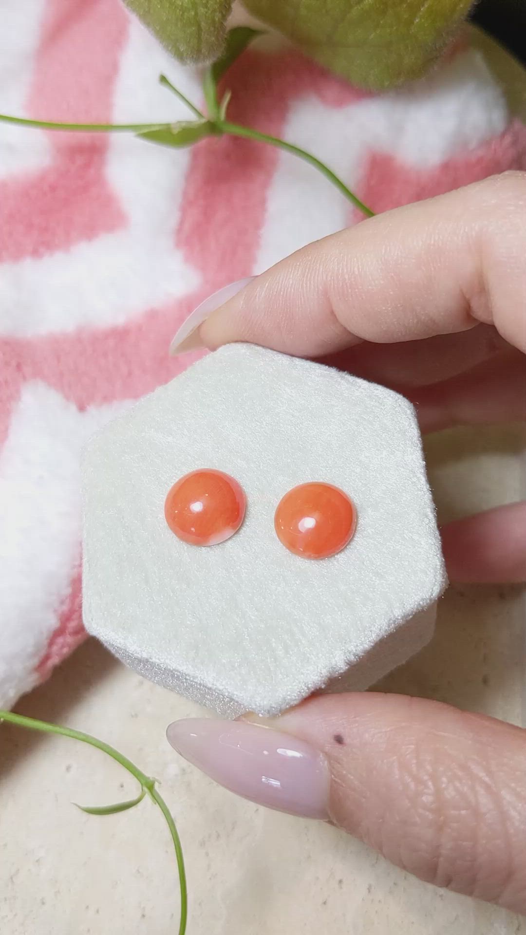 4.85&nbsp;Ct.Tw.Total Carat Weight Cabochon Coral Pair from Italy Size Video