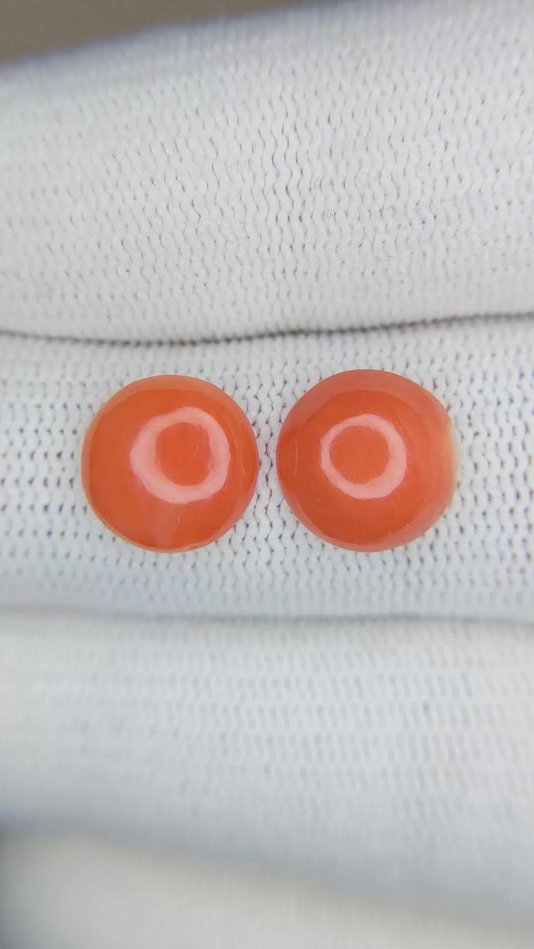 4.85&nbsp;Ct.Tw.Total Carat Weight Cabochon Coral Pair from Italy Size Video