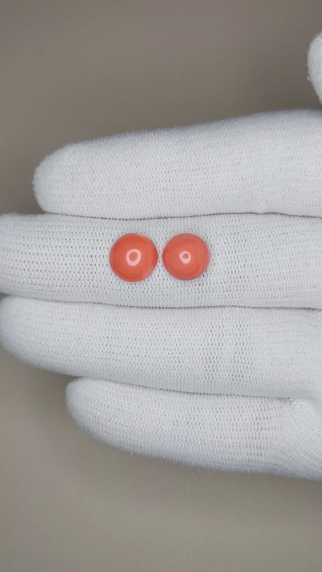 3.95 Ct.Tw.Total Carat Weight Cabochon Coral Pair from Italy Size Video