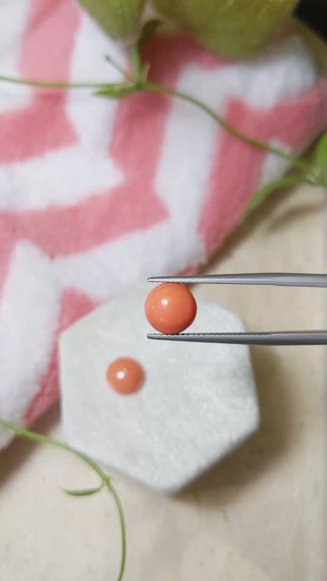 3.95 Ct.Tw.Total Carat Weight Cabochon Coral Pair from Italy Size Video