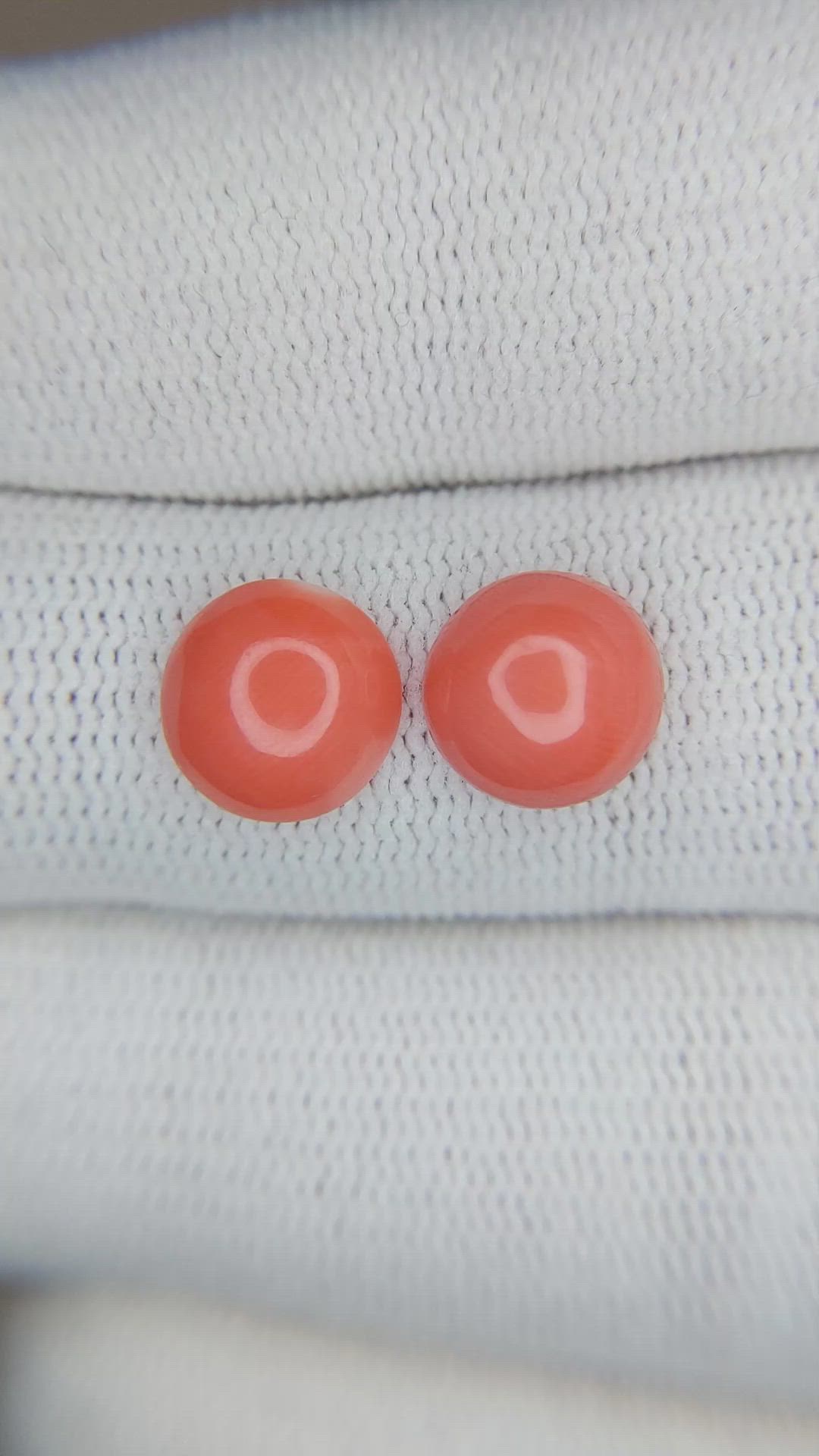 3.95 Ct.Tw.Total Carat Weight Cabochon Coral Pair from Italy Size Video