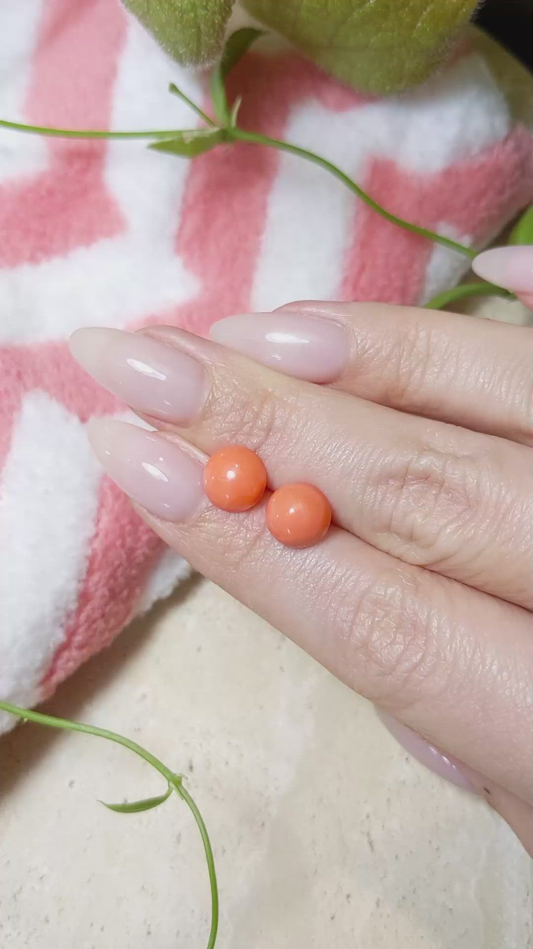 3.95 Ct.Tw.Total Carat Weight Cabochon Coral Pair from Italy Size Video