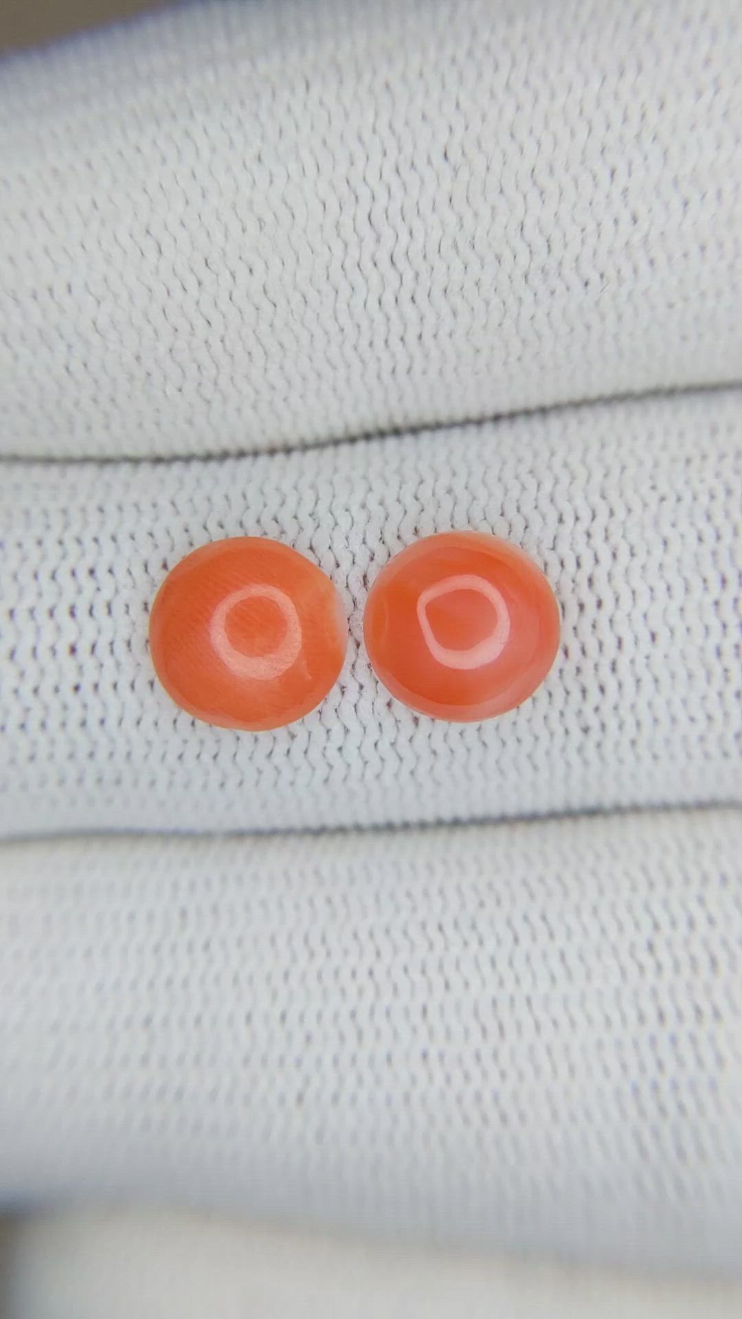 2.30 Ct.Tw.Total Carat Weight Cabochon Coral Pair from Italy Size Video