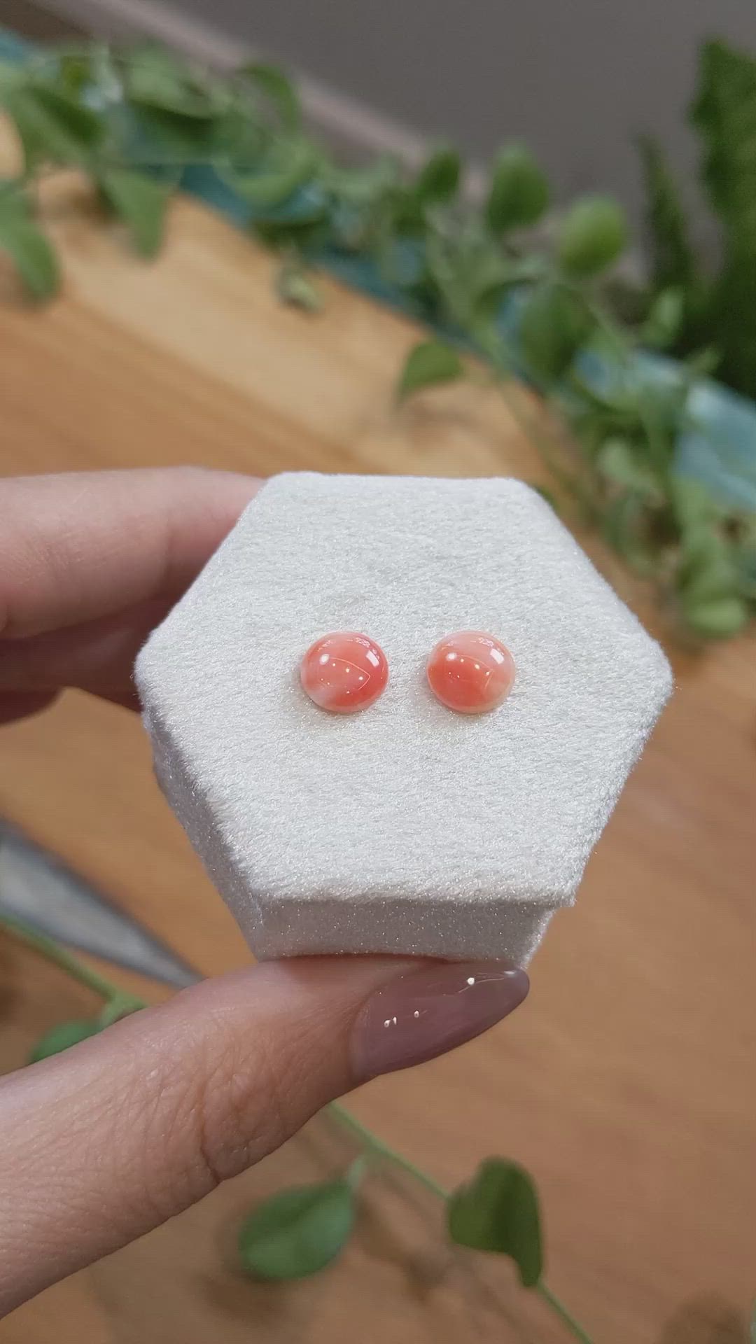 2.94&nbsp;Ct.Tw.Total Carat Weight Cabochon Coral Pair from Italy Size Video