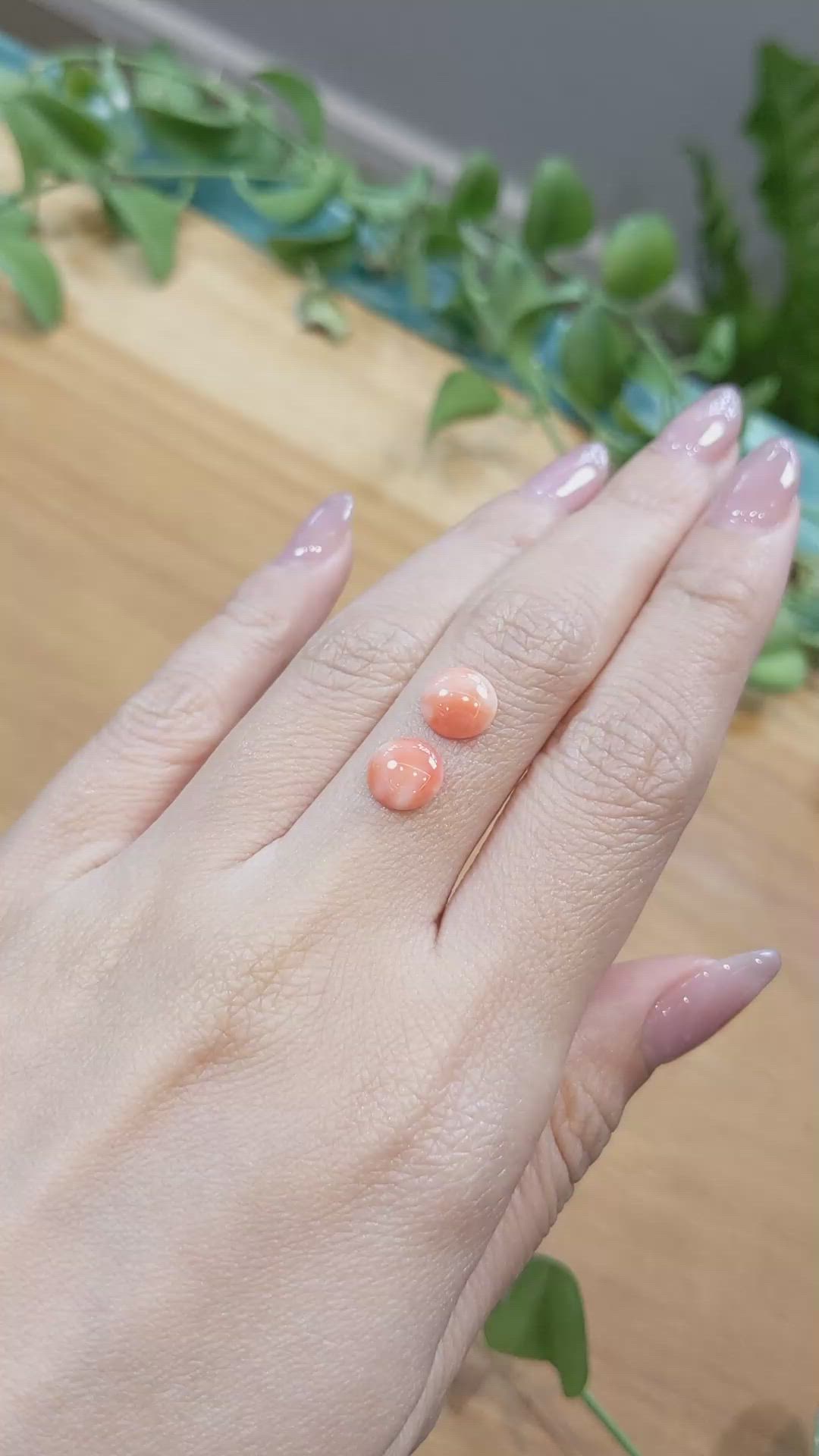 2.94&nbsp;Ct.Tw.Total Carat Weight Cabochon Coral Pair from Italy Size Video