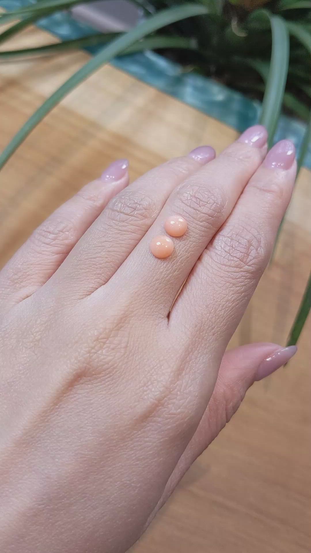 1.59&nbsp;Ct.Tw.Total Carat Weight Cabochon Coral Pair from Italy Size Video